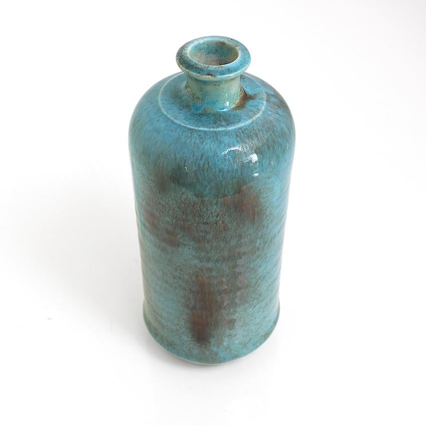 Scandinavian Modern Valentina Modig-Manuel Turquoise Ceramic Vase, Studio Keramos Finland For Sale