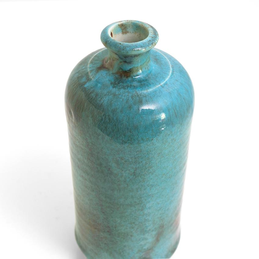 Scandinavian Valentina Modig-Manuel Turquoise Ceramic Vase, Studio Keramos Finland For Sale