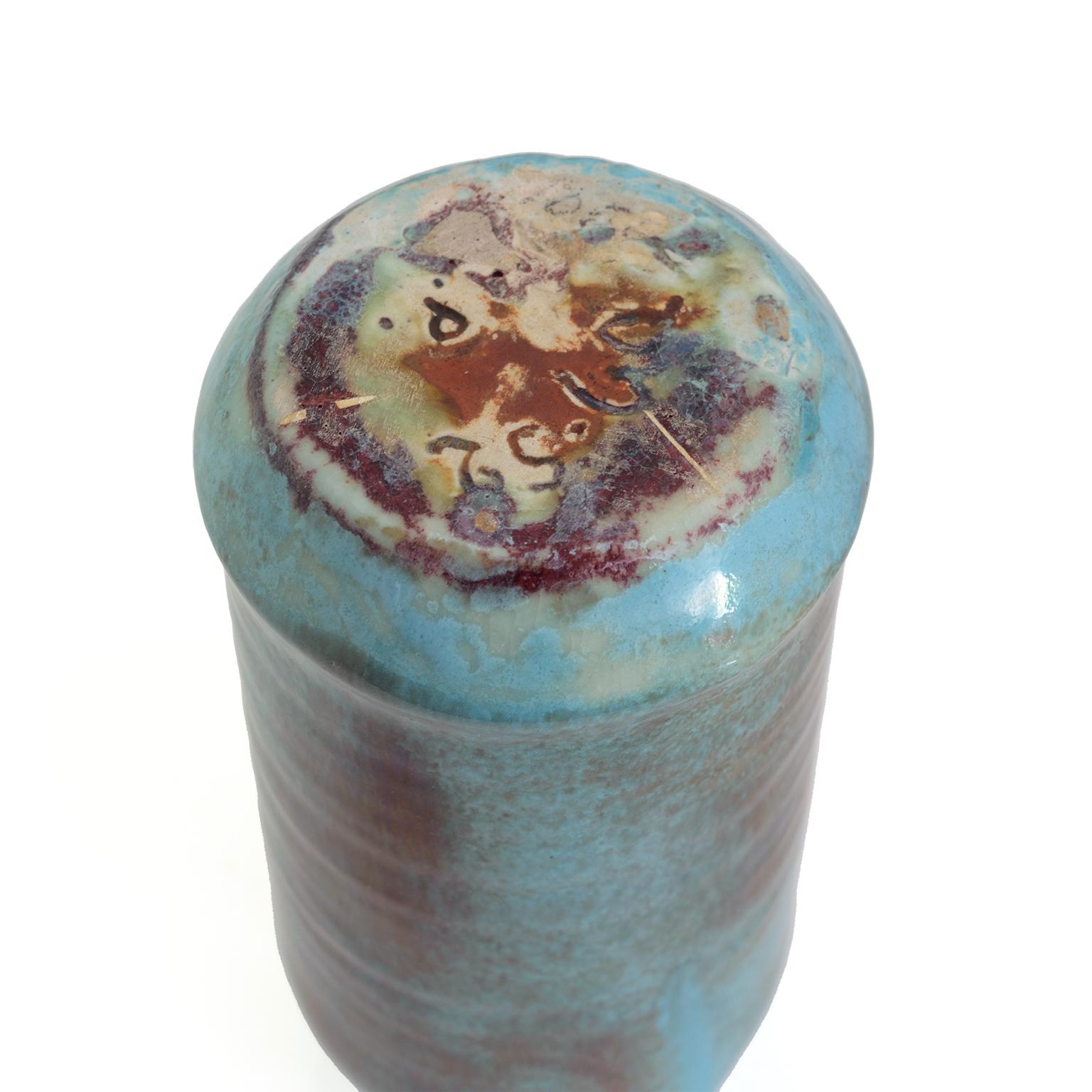 Clay Valentina Modig-Manuel Turquoise Ceramic Vase, Studio Keramos Finland For Sale
