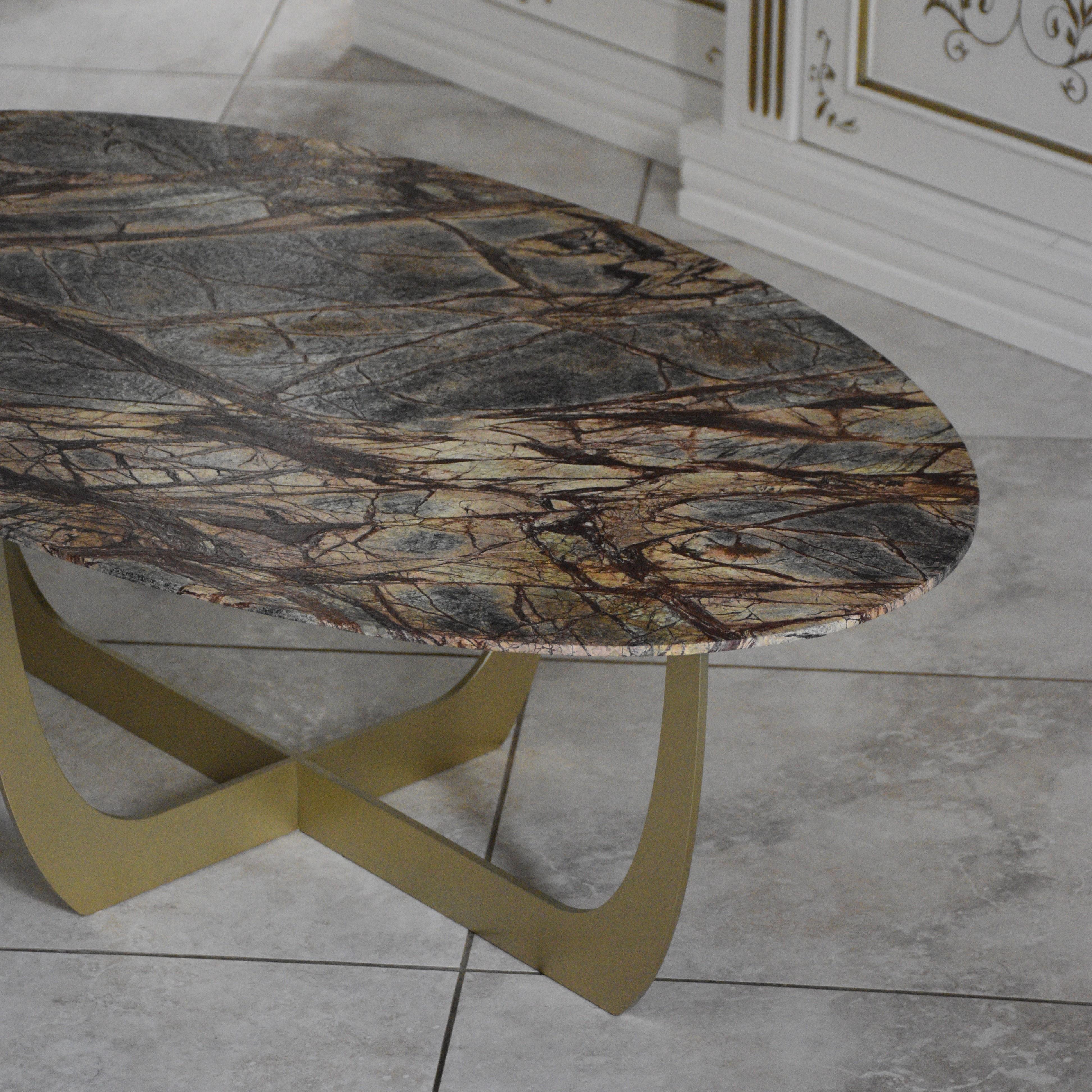Post-Modern Valentine Brown Forest Marble Oval Coffee Table by WM Metal Design For Sale