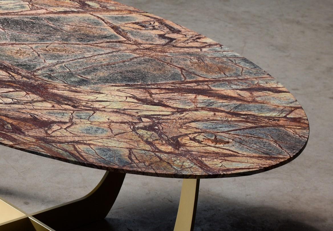 Valentine Brown Forest Marble Oval Coffee Table by WM Metal Design In New Condition For Sale In Geneve, CH