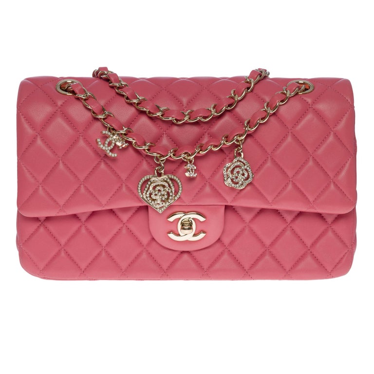 Valentine Crystal Hearts Chanel Timeless medium in Pink quilted