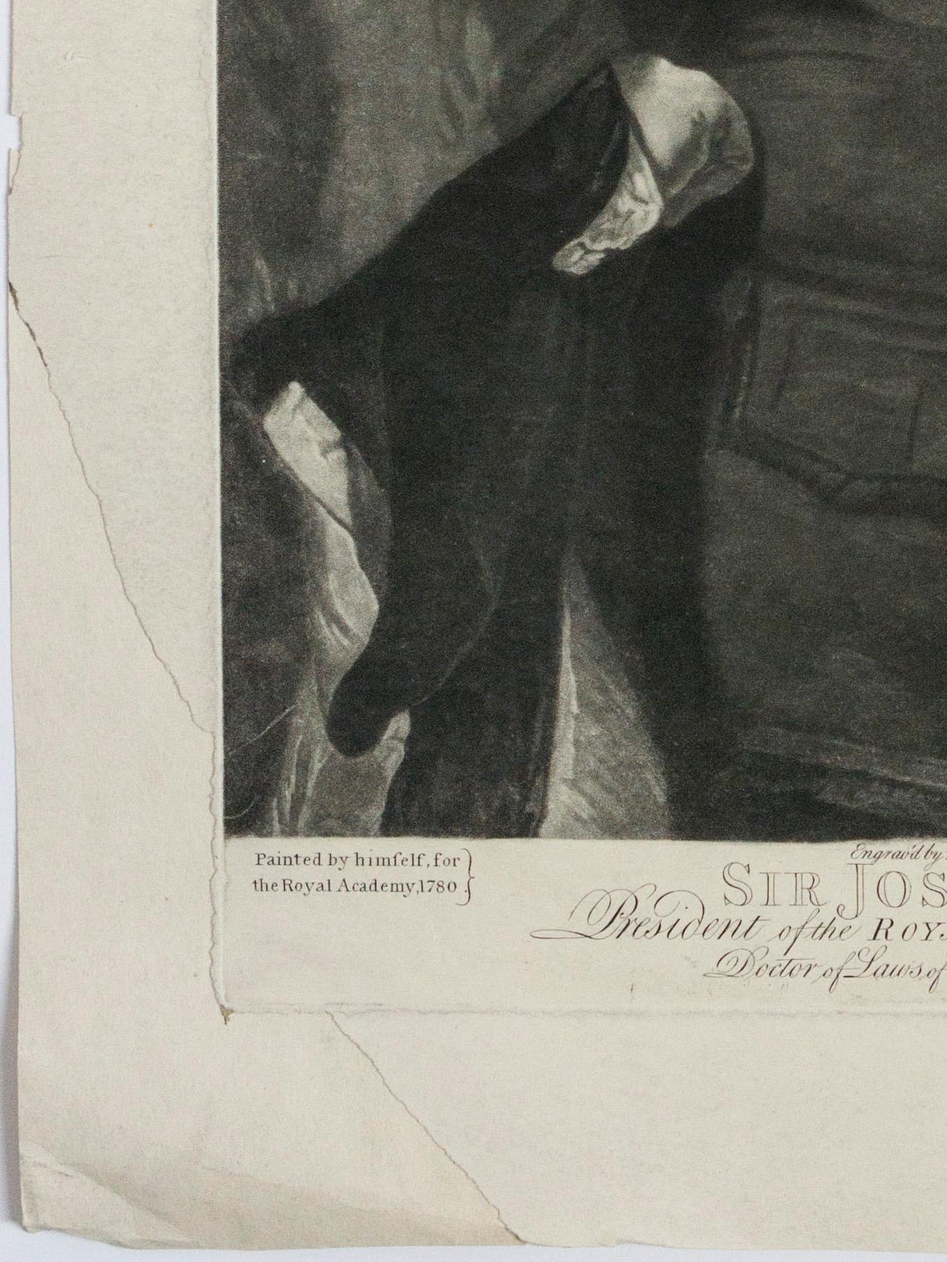 Self Portrait, Sir Joshua Reynolds, Antique Print - Gray Portrait Print by Valentine Green