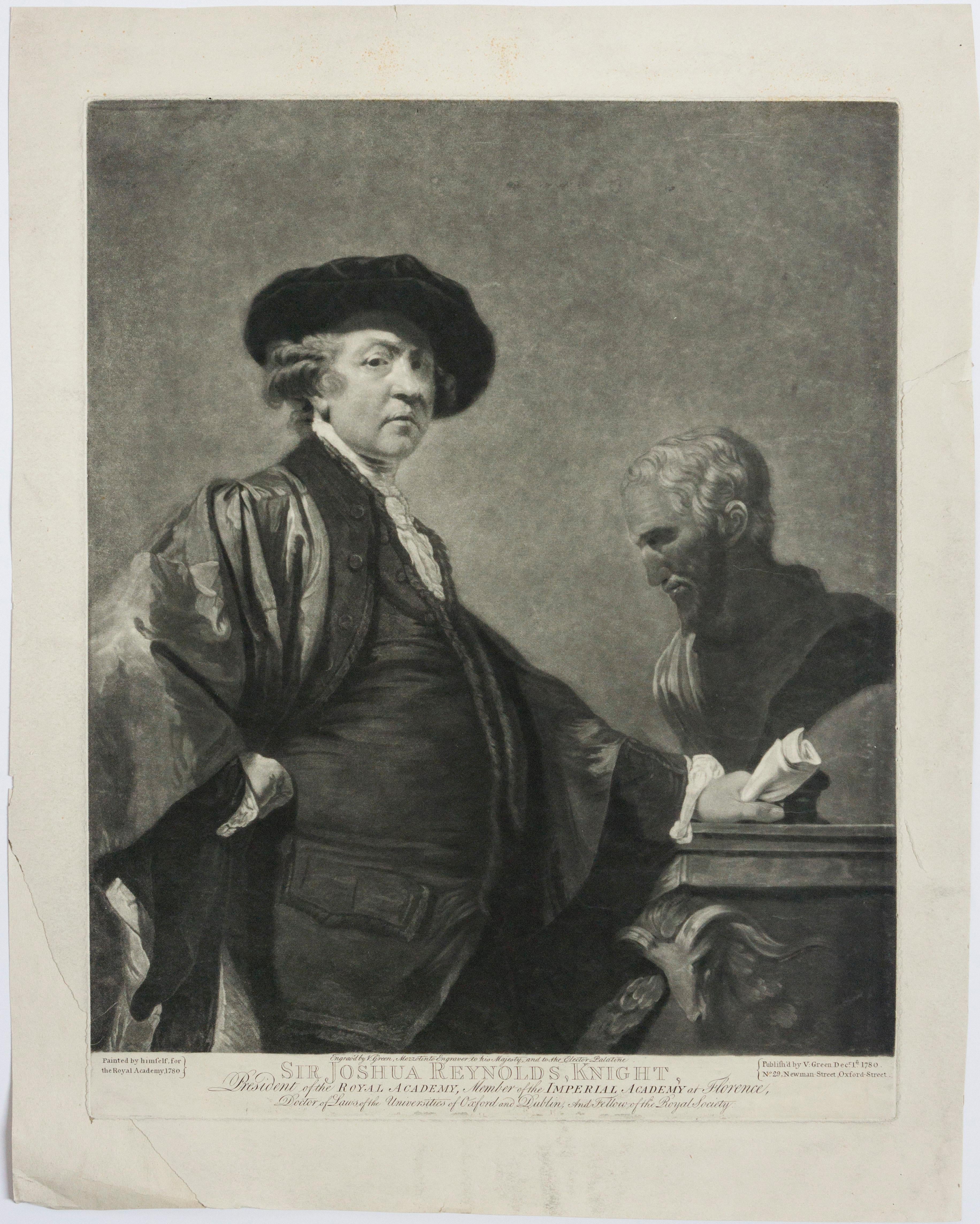 Valentine Green Portrait Print - Self Portrait, Sir Joshua Reynolds, Antique Print