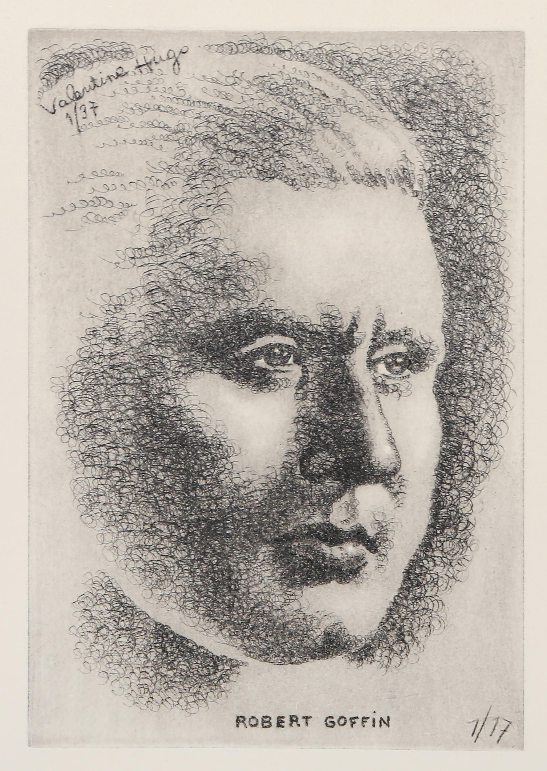 Valentine Hugo, French (1887 -1968) - Robert Goffin, Year:  1937, Medium:  Etching, signed and dated in the plate and numbered in pencil, Edition:  1/17, Image Size:  7.75 x 5.25 inches, Size:  12.75 x 9.75 in. (32.39 x 24.77 cm), Description:  From