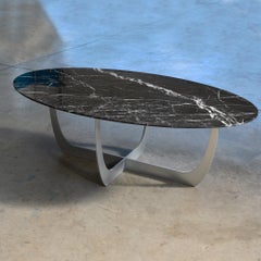 Valentine Nero Marquina Marble Oval Coffee Table by WM Metal Design