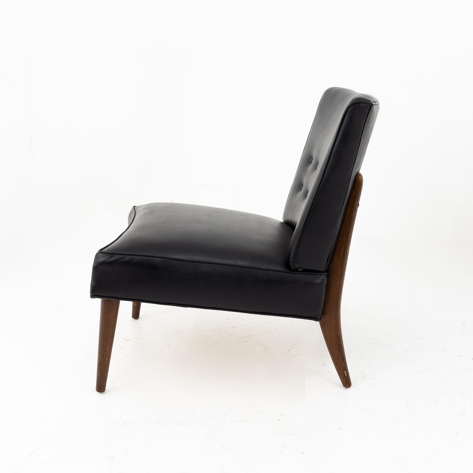 American Valentine Seaver for Kroehler Mid Century Black Vinyl Slipper Lounge Chair For Sale