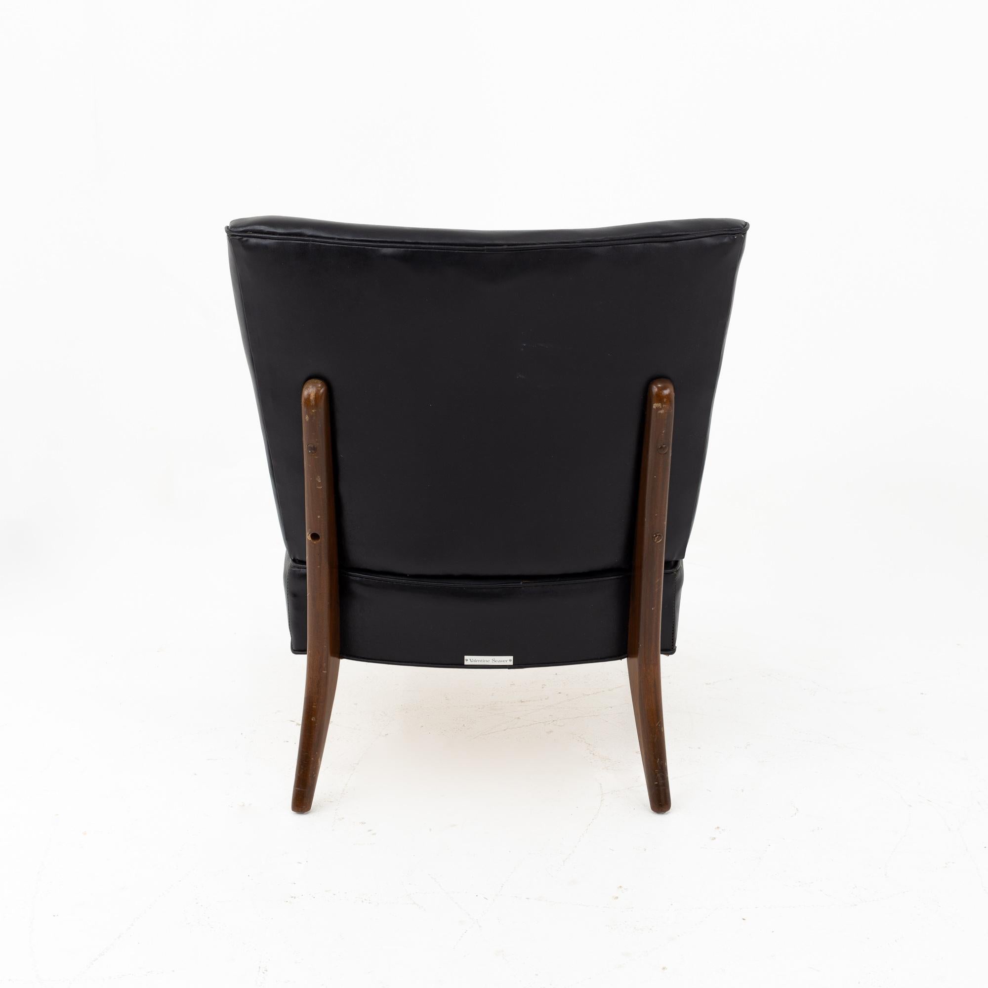 Mid-20th Century Valentine Seaver for Kroehler Mid Century Black Vinyl Slipper Lounge Chair For Sale