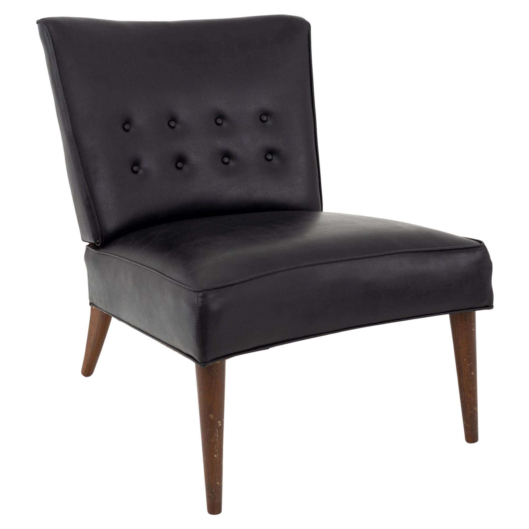 Valentine Seaver for Kroehler Mid Century Black Vinyl Slipper Lounge Chair