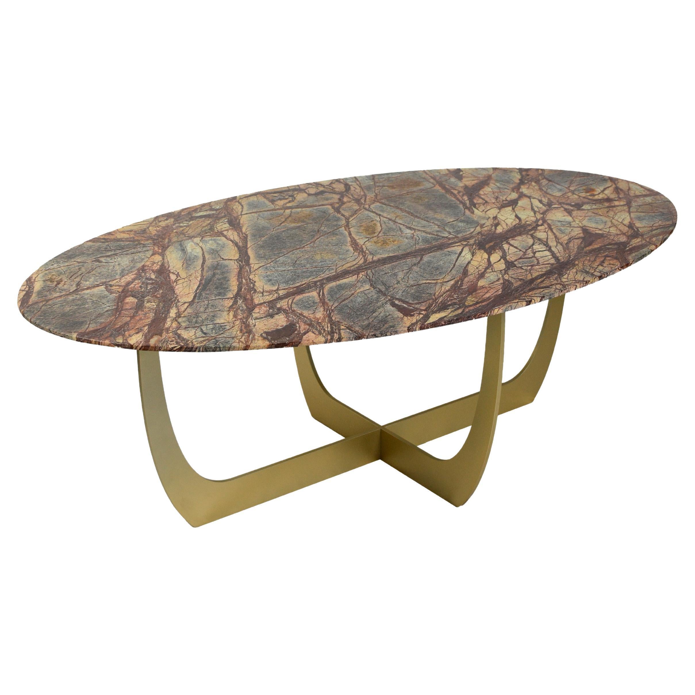 "Valentine" oval brown forest coffee table by William Mulas For Sale