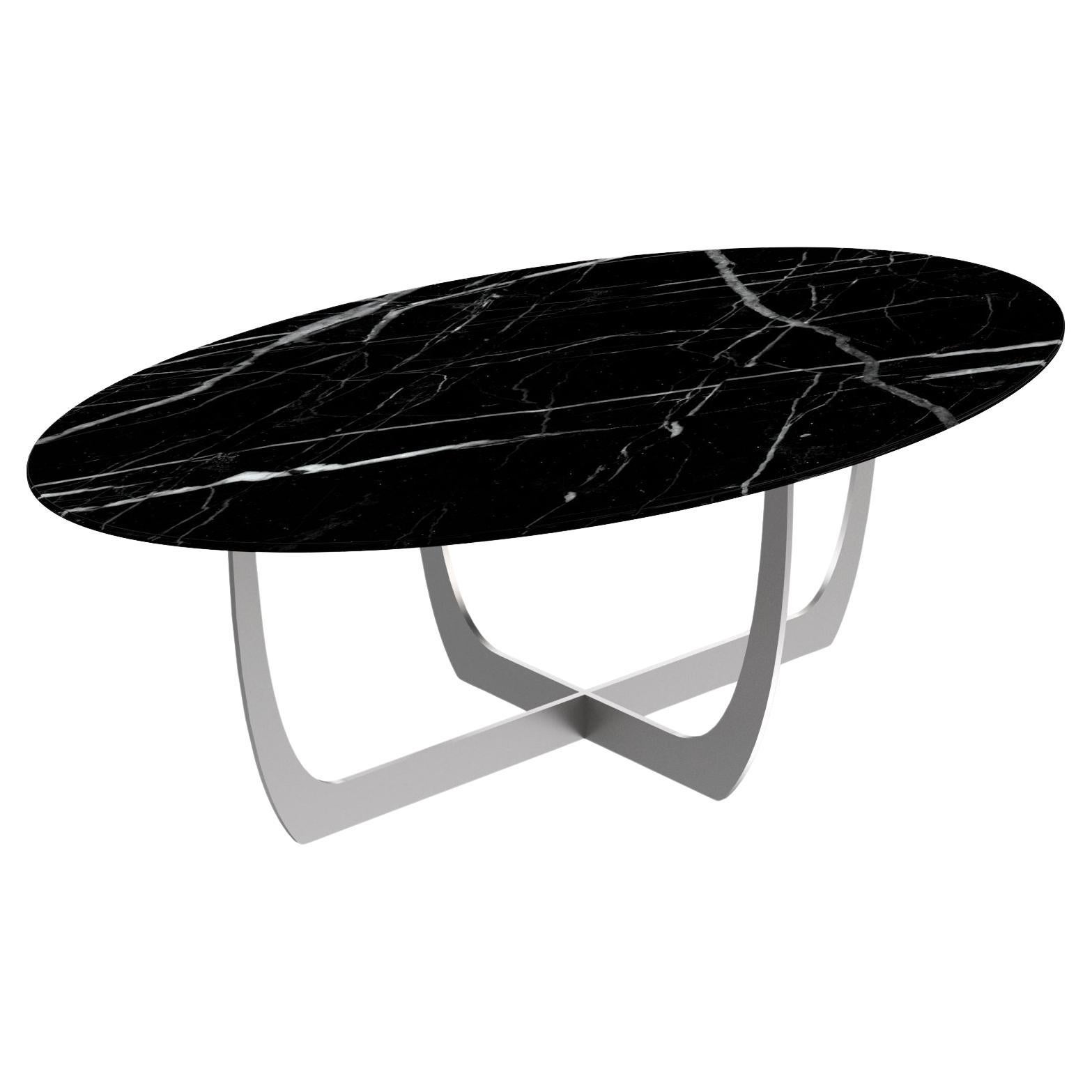 "Valentine" oval black marquinia coffee table by William Mulas For Sale
