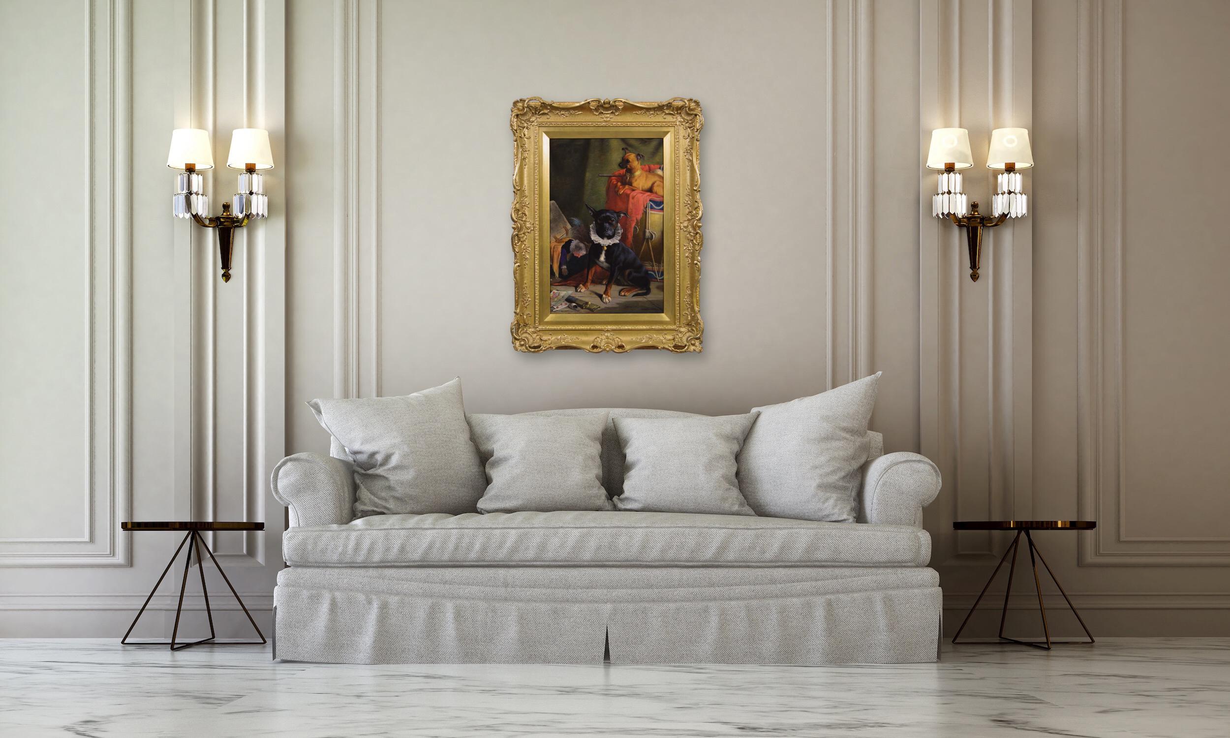 Retrato canino al óleo del siglo XIX de dos perros de exposición en venta 5