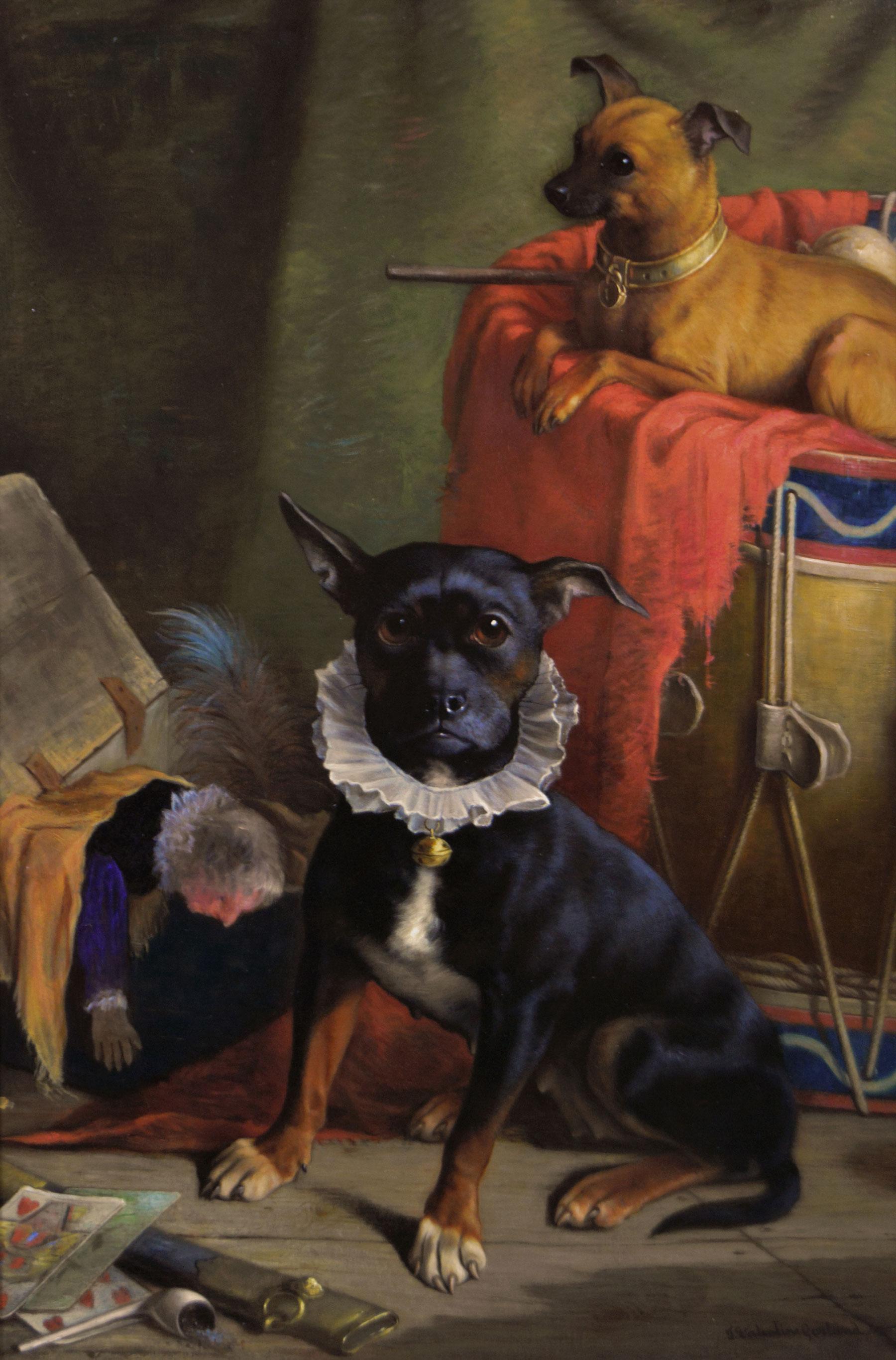 Retrato canino al óleo del siglo XIX de dos perros de exposición - Painting de Valentine Thomas Garland