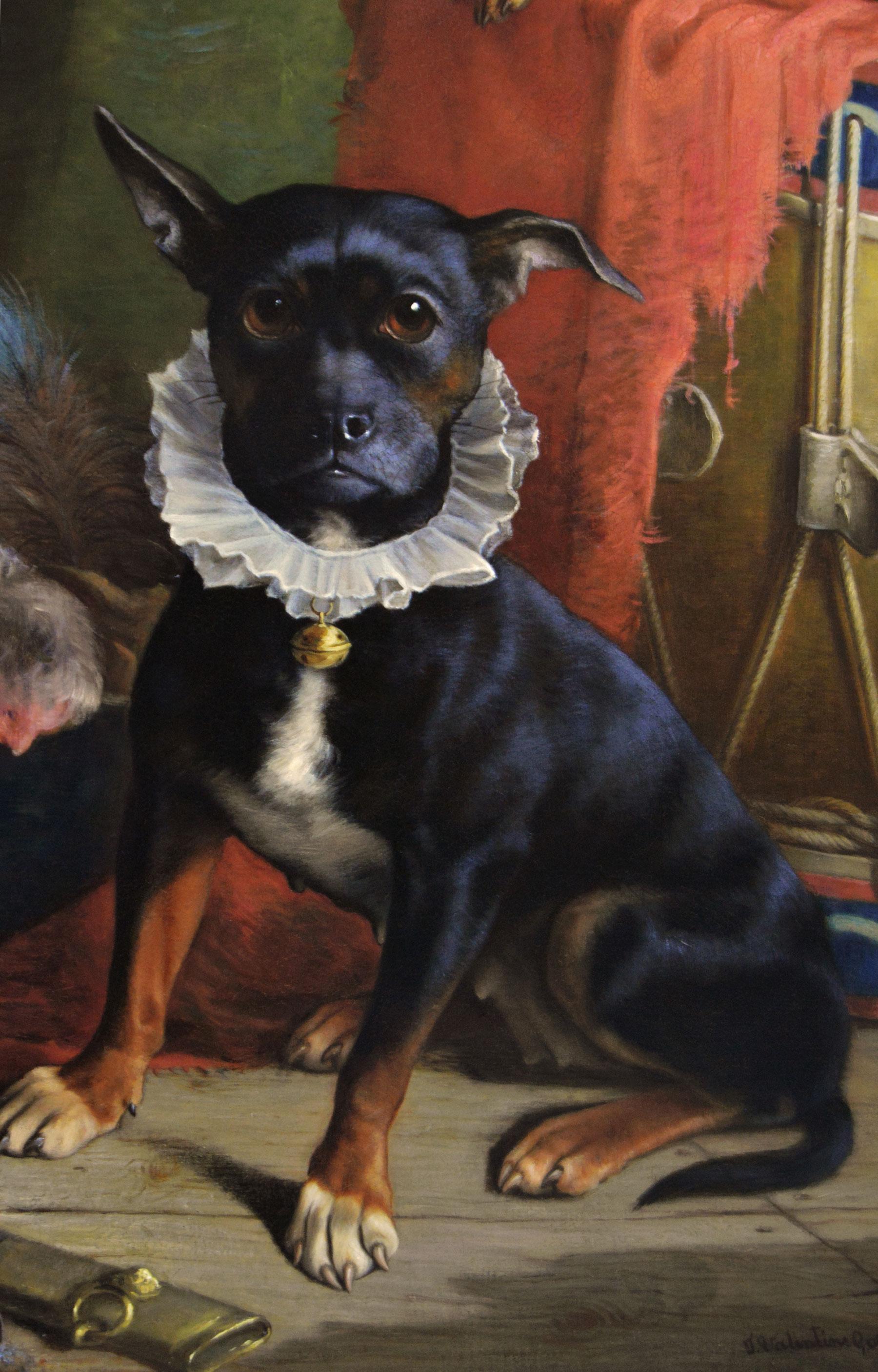 Retrato canino al óleo del siglo XIX de dos perros de exposición - Painting Victoriano de Valentine Thomas Garland