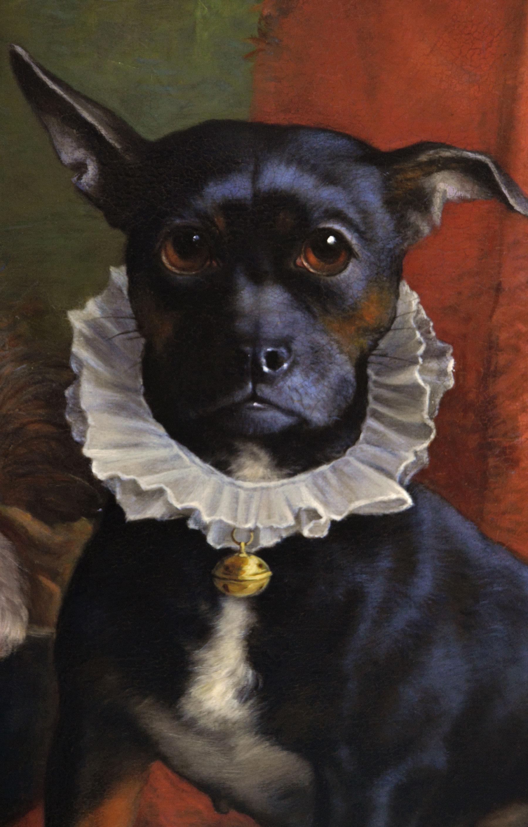 Retrato canino al óleo del siglo XIX de dos perros de exposición - Animal Painting Marrón de Valentine Thomas Garland
