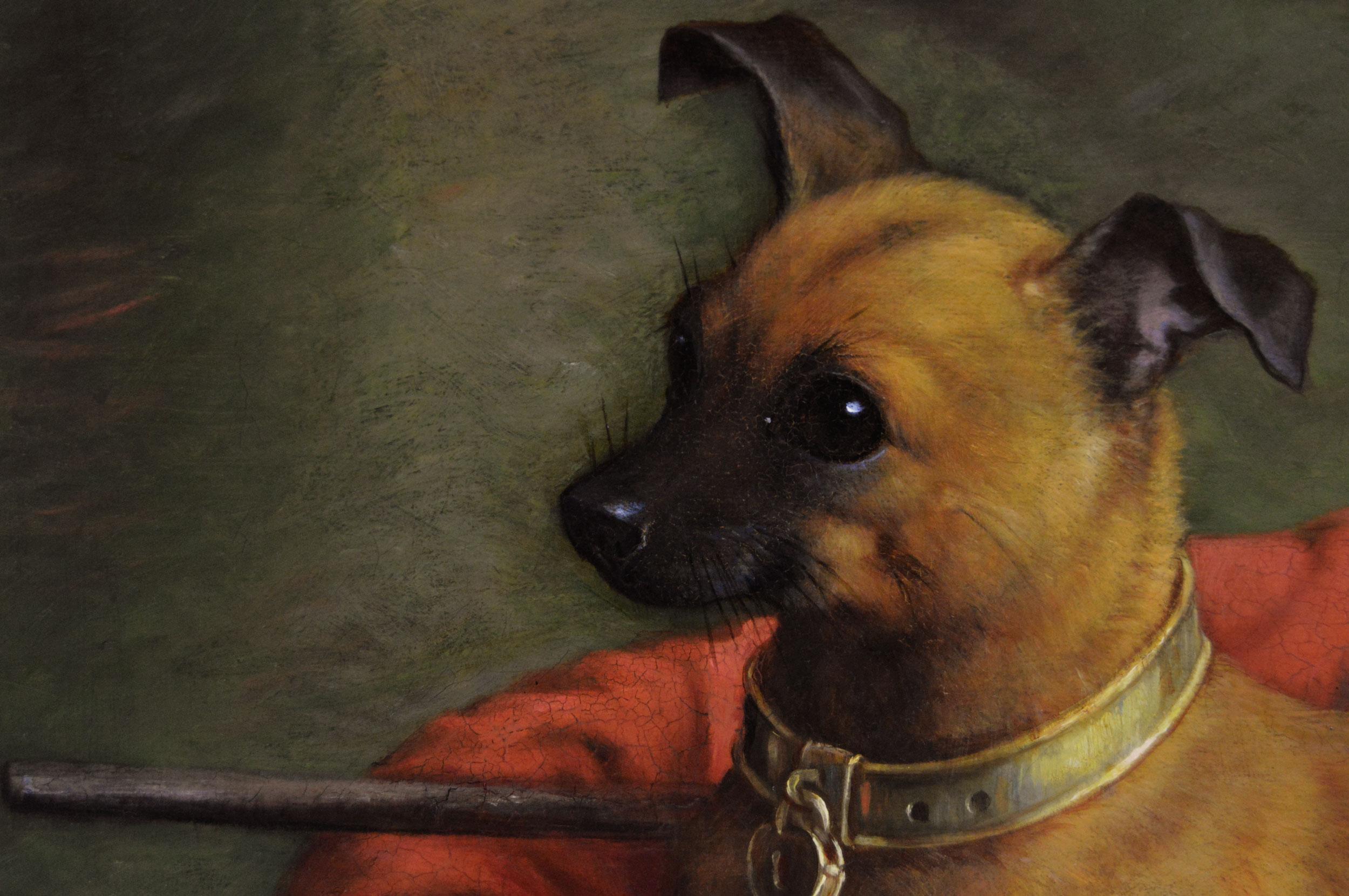 Retrato canino al óleo del siglo XIX de dos perros de exposición en venta 1