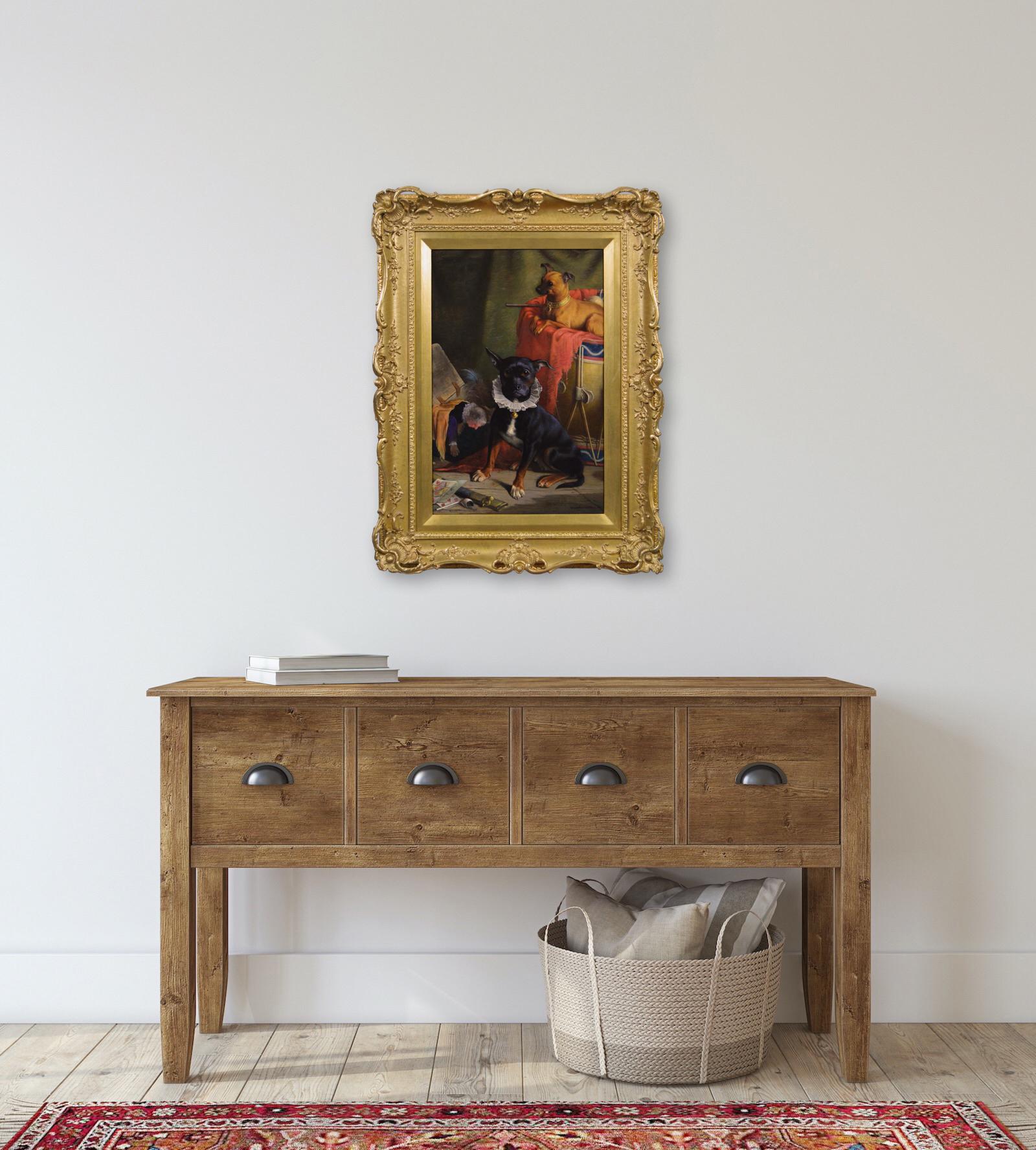 Retrato canino al óleo del siglo XIX de dos perros de exposición en venta 3