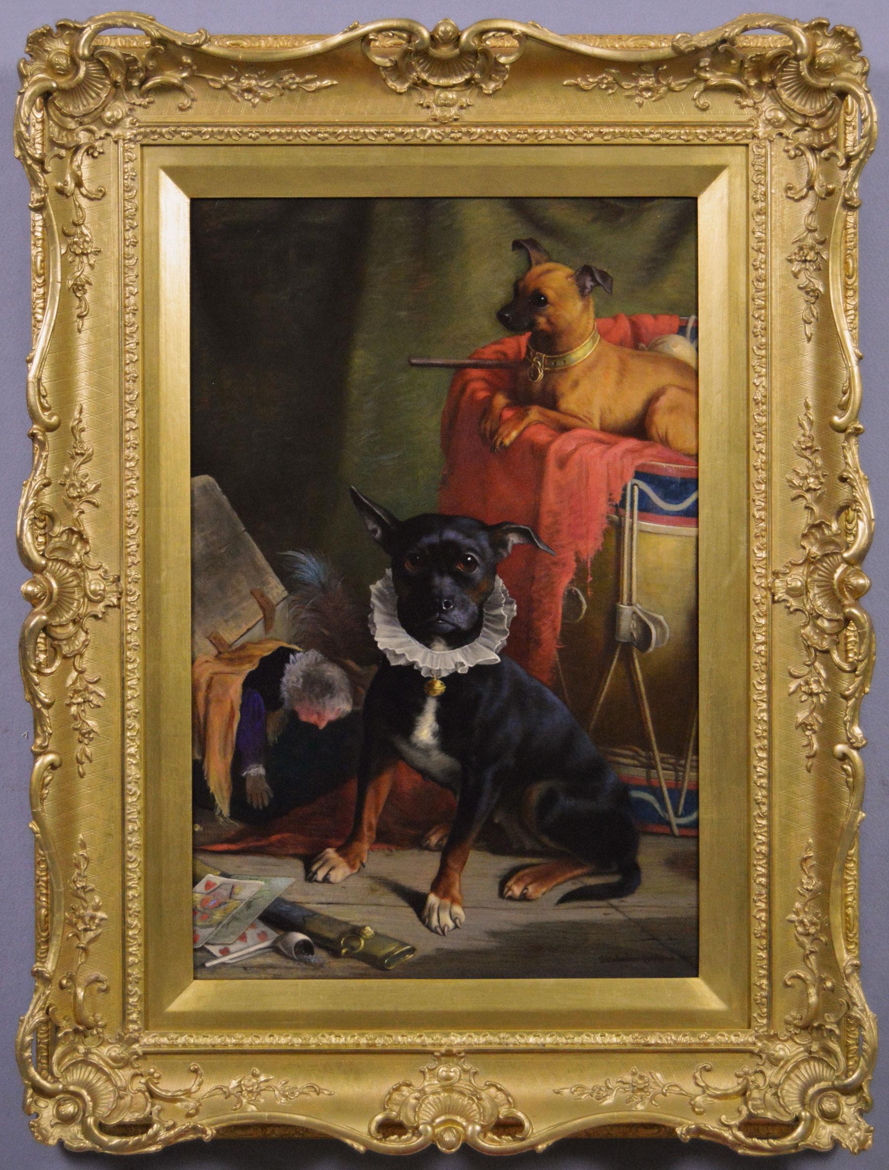 Animal Painting de Valentine Thomas Garland - Retrato canino al óleo del siglo XIX de dos perros de exposición
