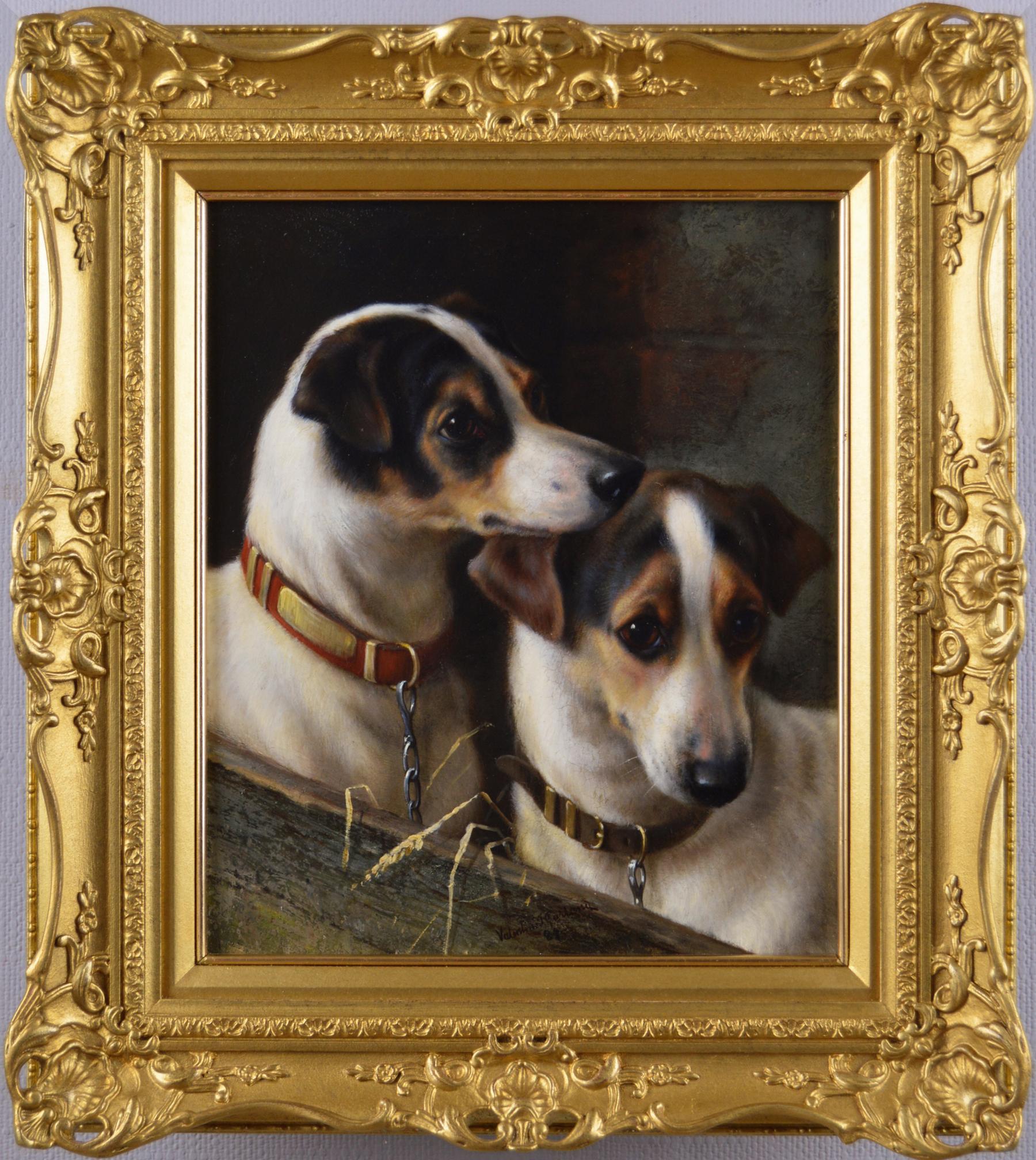 Valentine Thomas Garland Animal Painting - 19th Century dog portrait oil painting of two terriers 