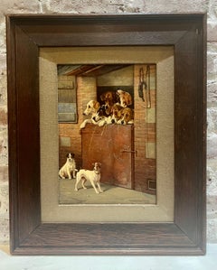 Pintura antigua de Jack Russels, Labs, Terriers y Fox Hounds