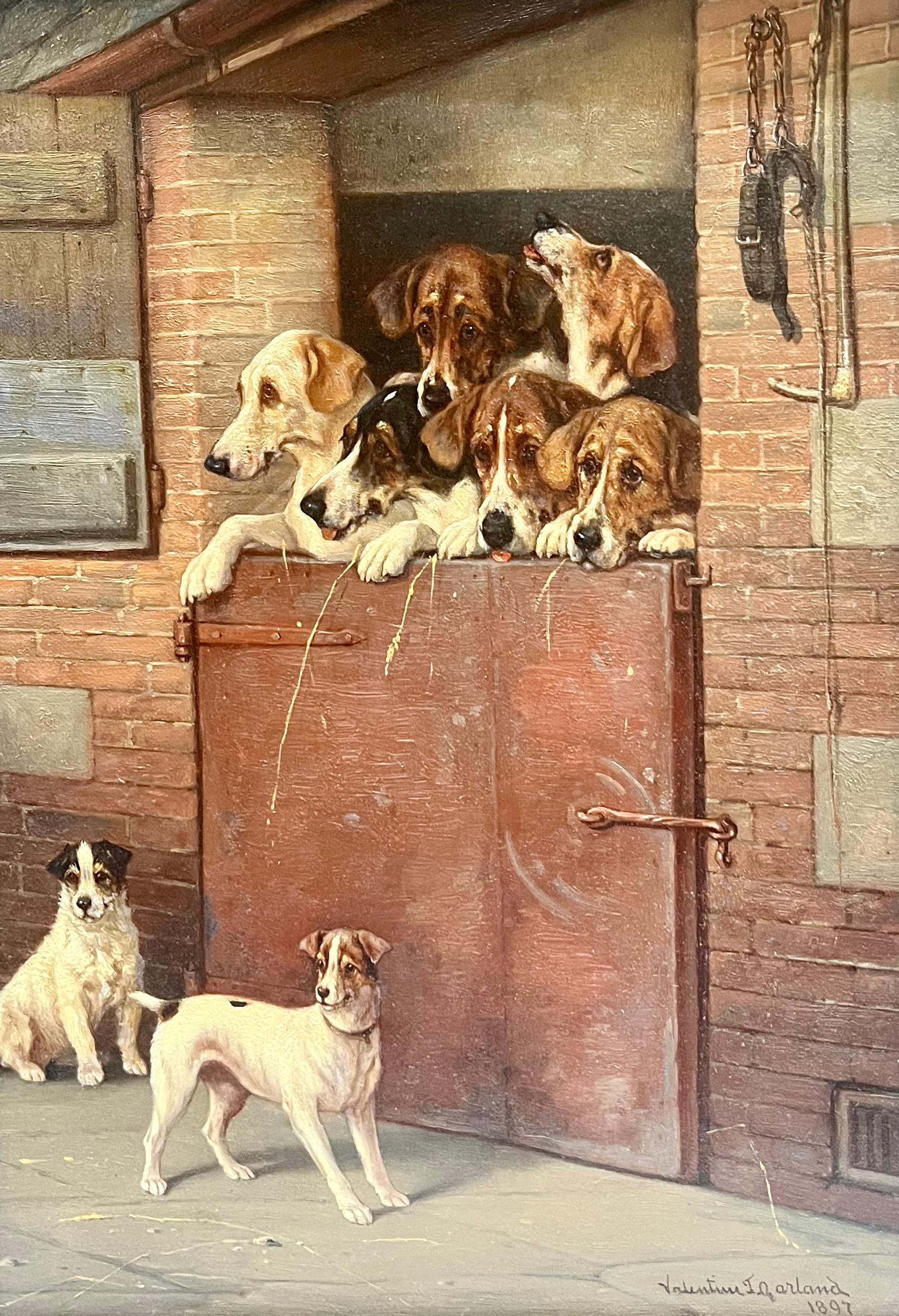 Up for sale is a beautiful original painting by Valentine Thomas GARLAND (1868-1914).  Garland was a painter of animal and genre subjects, working in both oil and watercolor. He was the son of the artist Henry Garland of Winchester. He exhibited