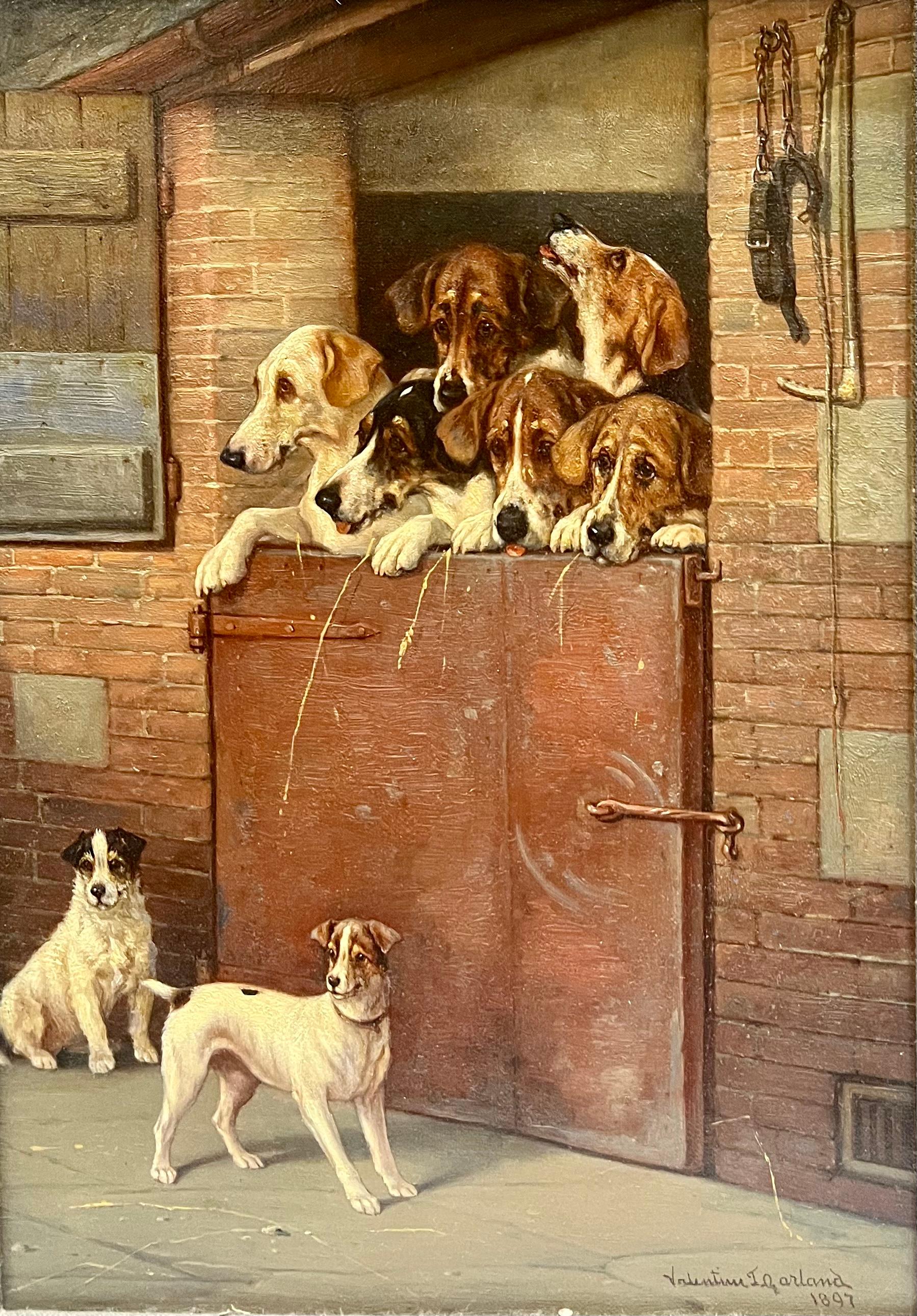 Antique Painting of Jack Russels, Labs, Terriers, and Fox Hounds  For Sale 1