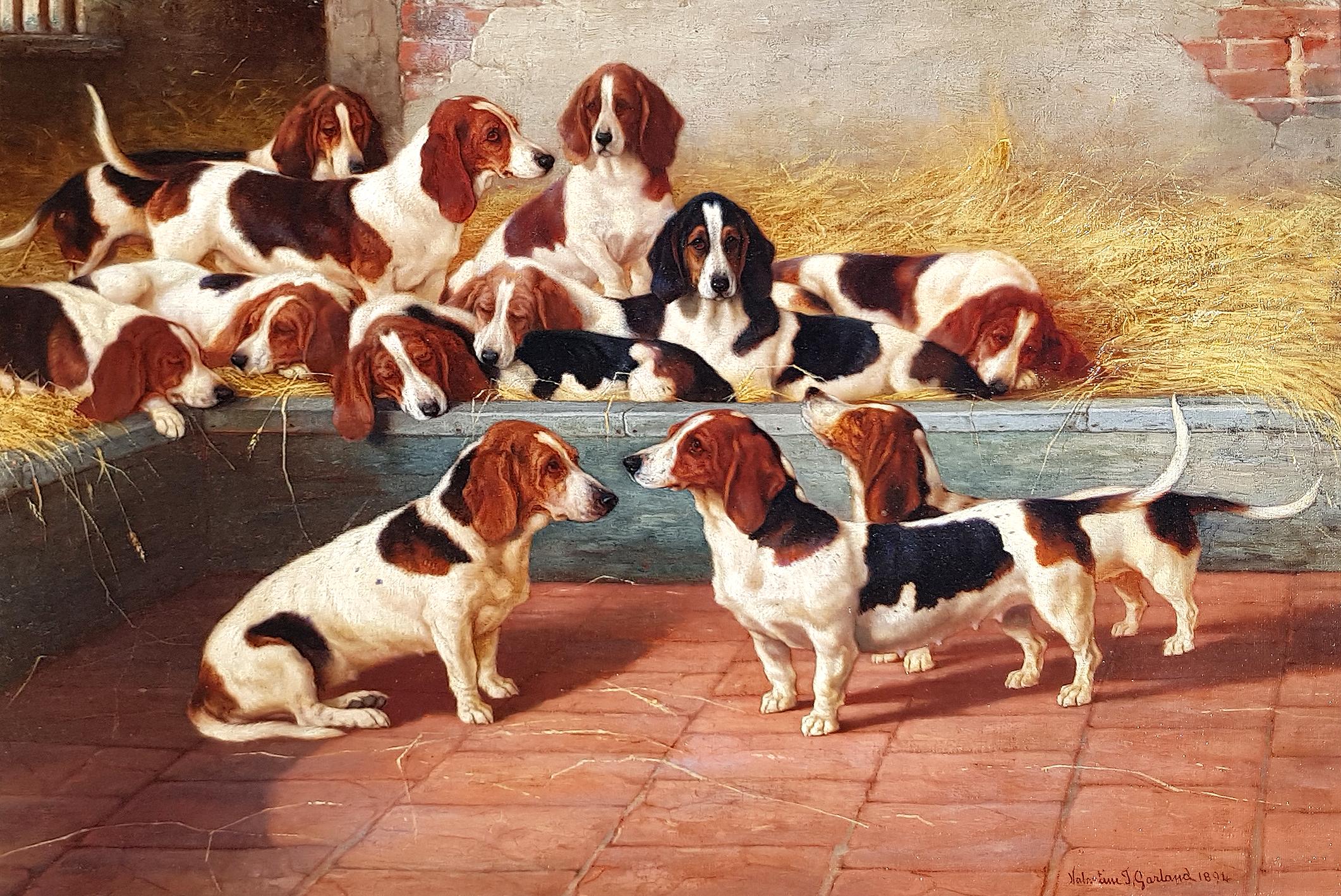 Valentine Thomas Garland Animal Painting - Bassets