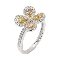 Valentines Clover Diamond Ring Multi Color Diamonds 18K White Gold