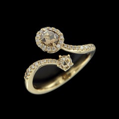 Valentine's Day: Gorgeous 18 Karat Yellow Gold and Brown Rose Cut Diamond Ring