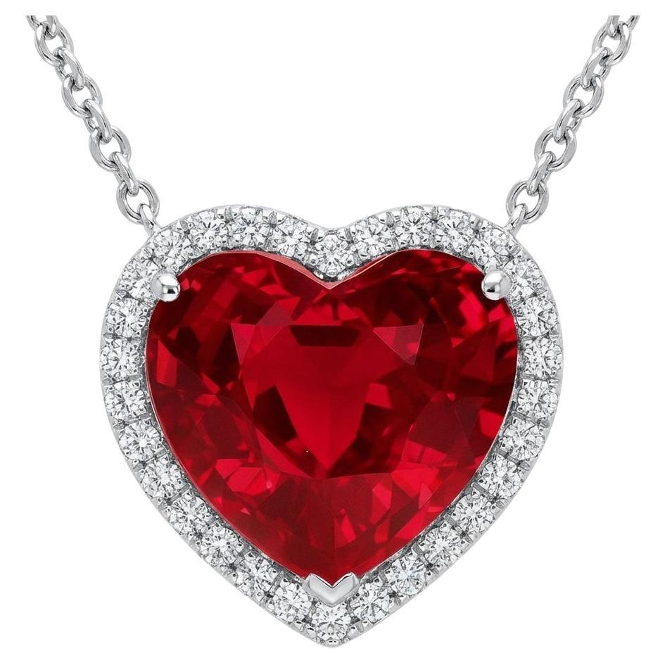 Cuore certificato GRS di San Valentino VIVID RED NO HEAT Collana di diamanti di rubino