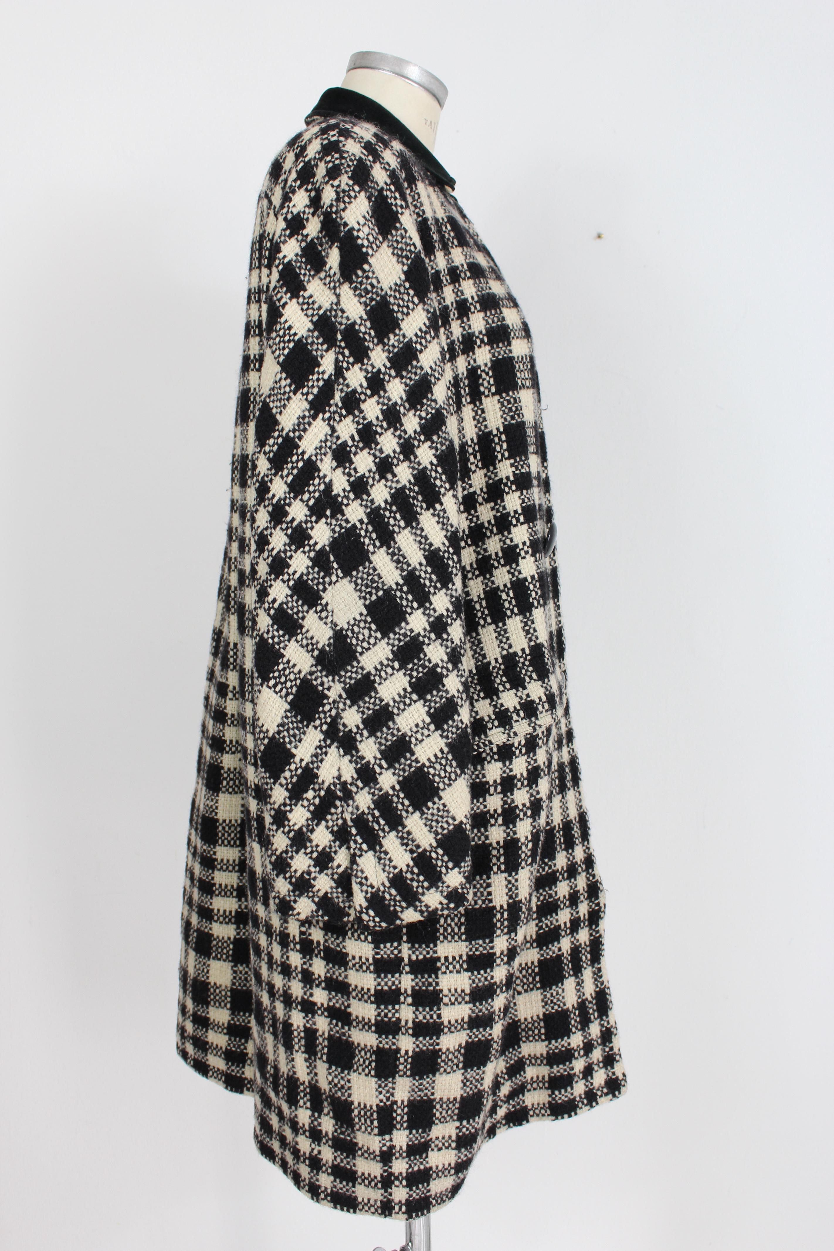 Valentino Black Beige Mohair Wool Check Coat In Good Condition In Brindisi, Bt