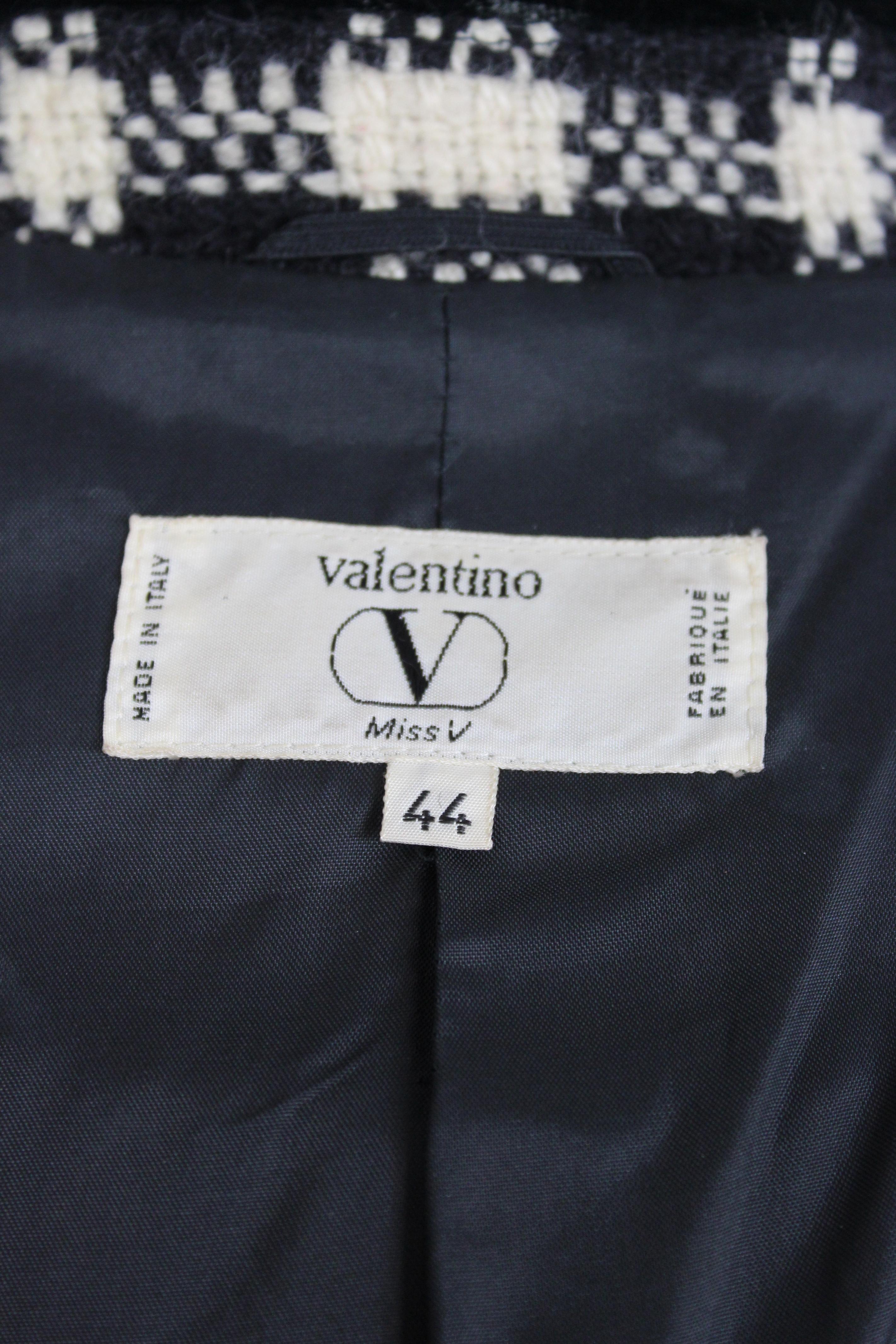 Valentino Black Beige Mohair Wool Check Coat 2