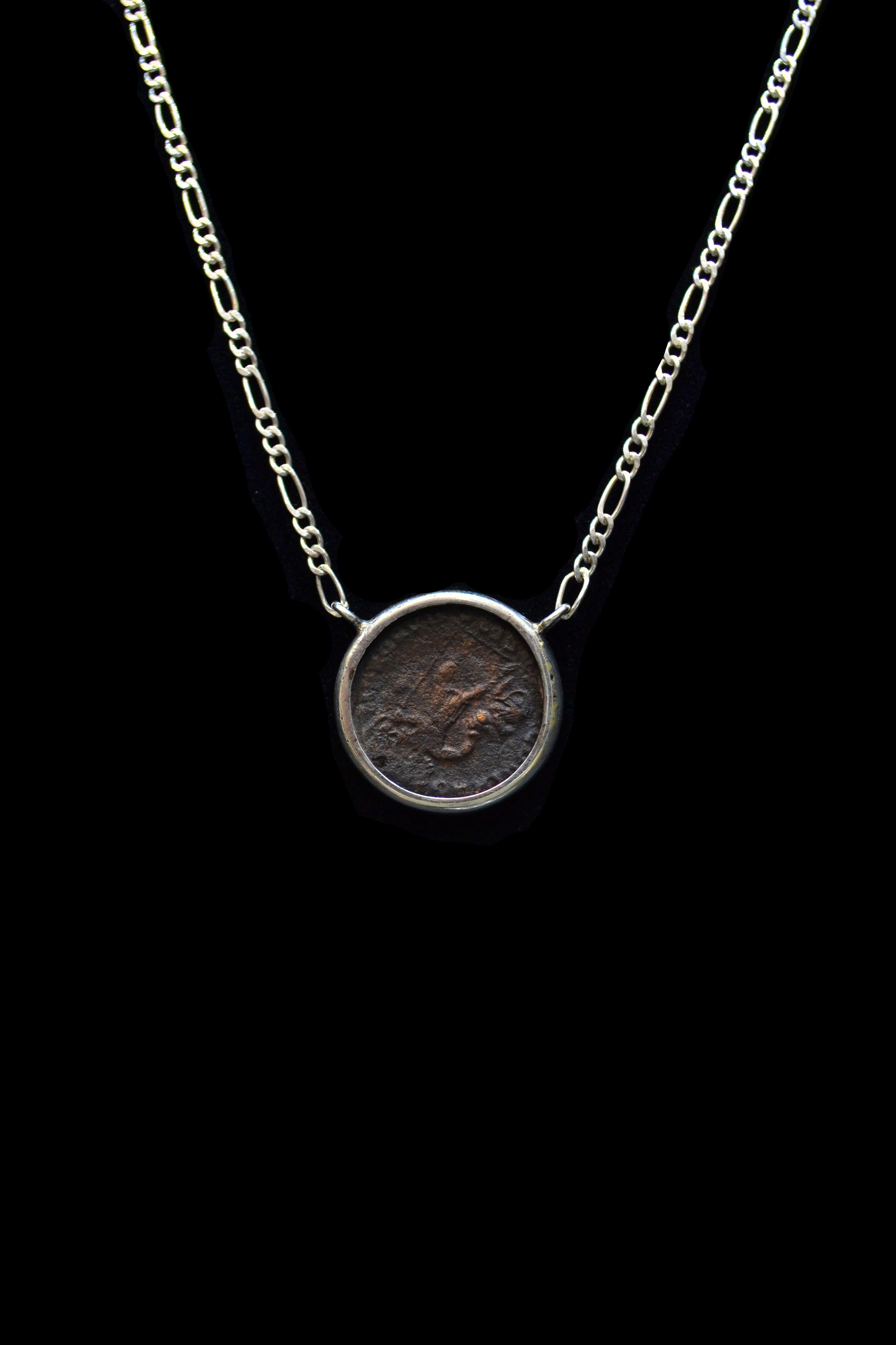 Contemporary Valentinian I Roman Coin Silver Necklace For Sale