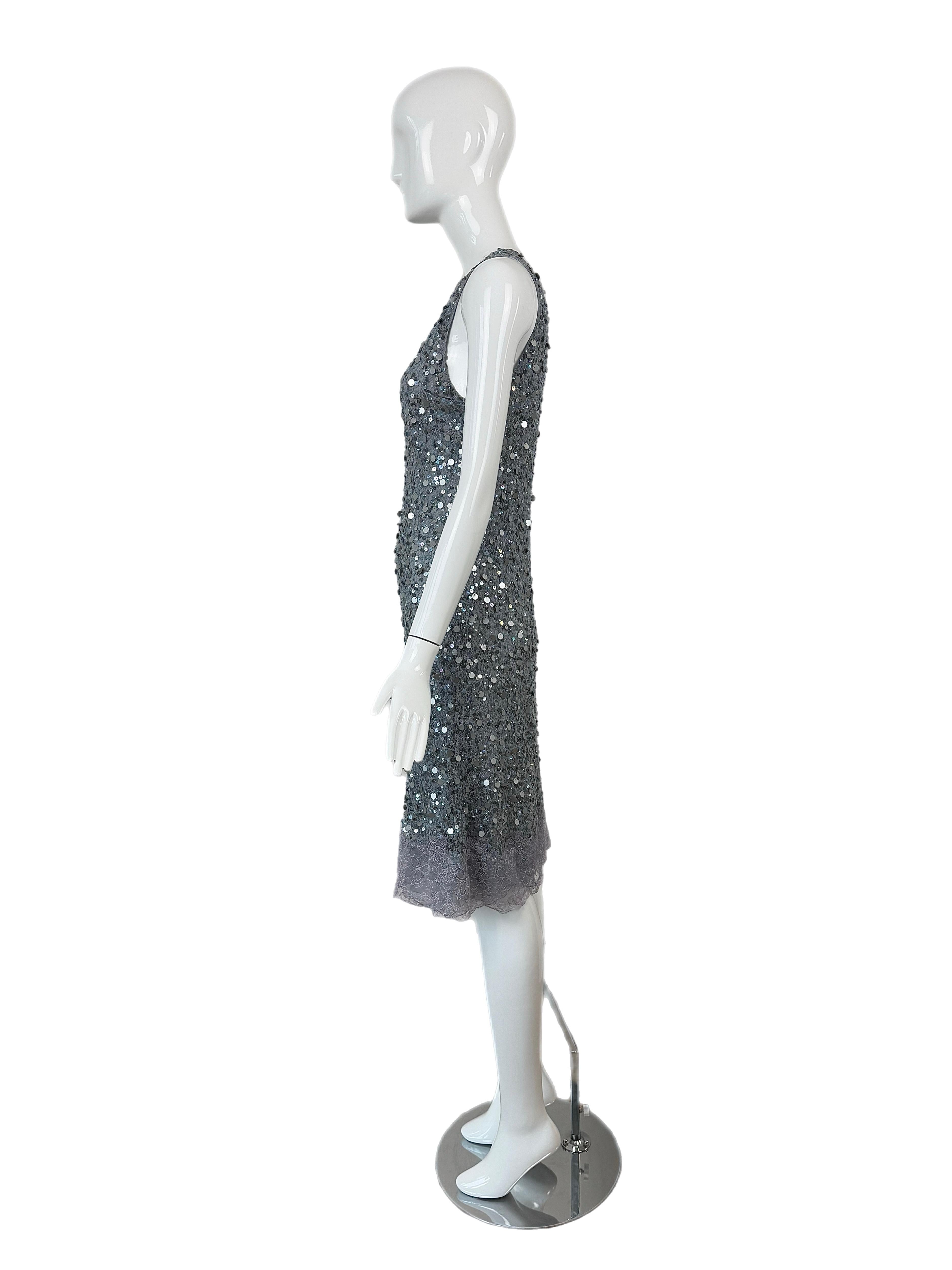 Gray VALENTINO 00's Vintage Dusty Powder Blue Embellished Dress For Sale