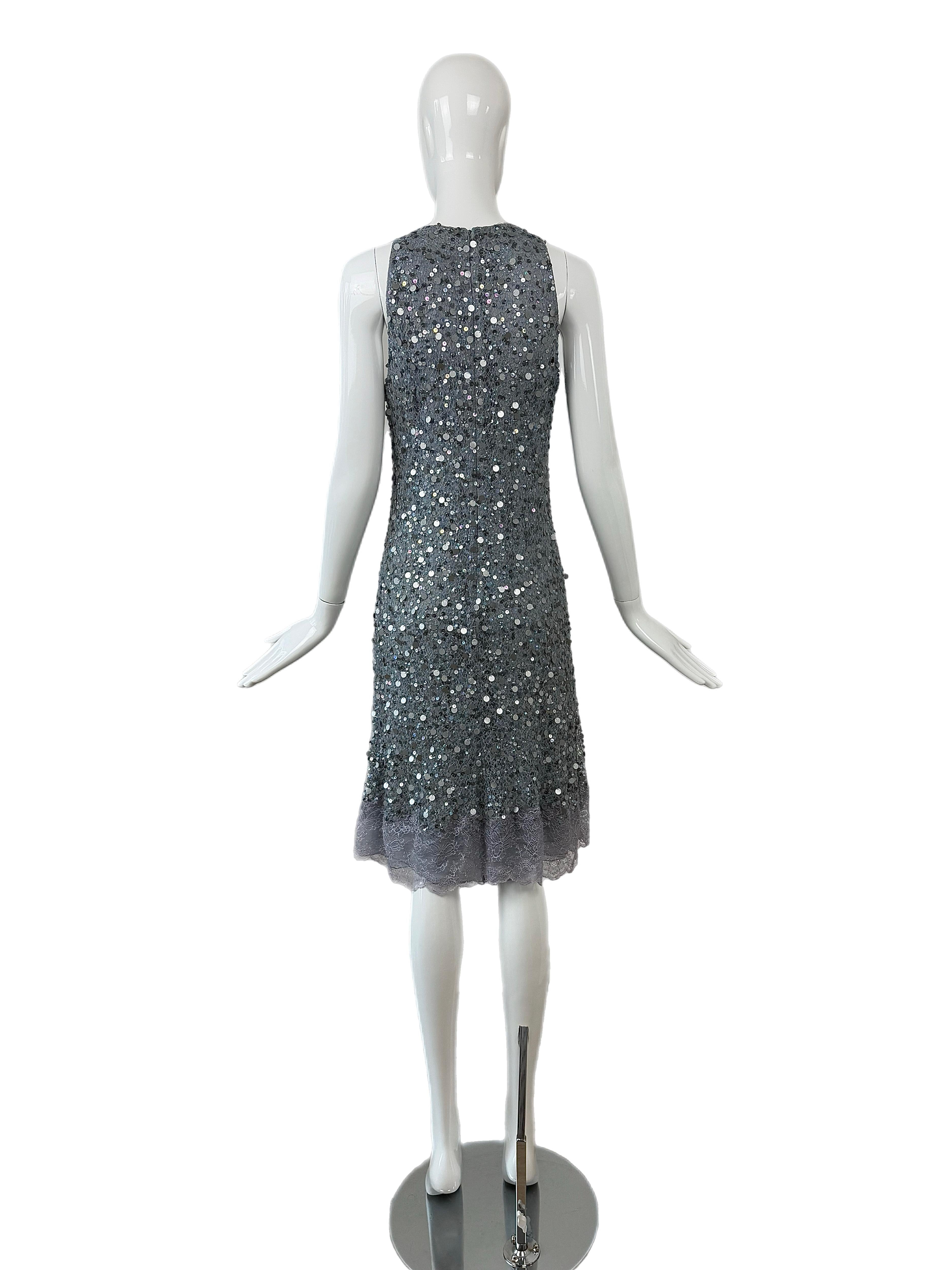 VALENTINO 00's Vintage Dusty Powder Blue Embellished Dress In Good Condition For Sale In Leonardo, NJ