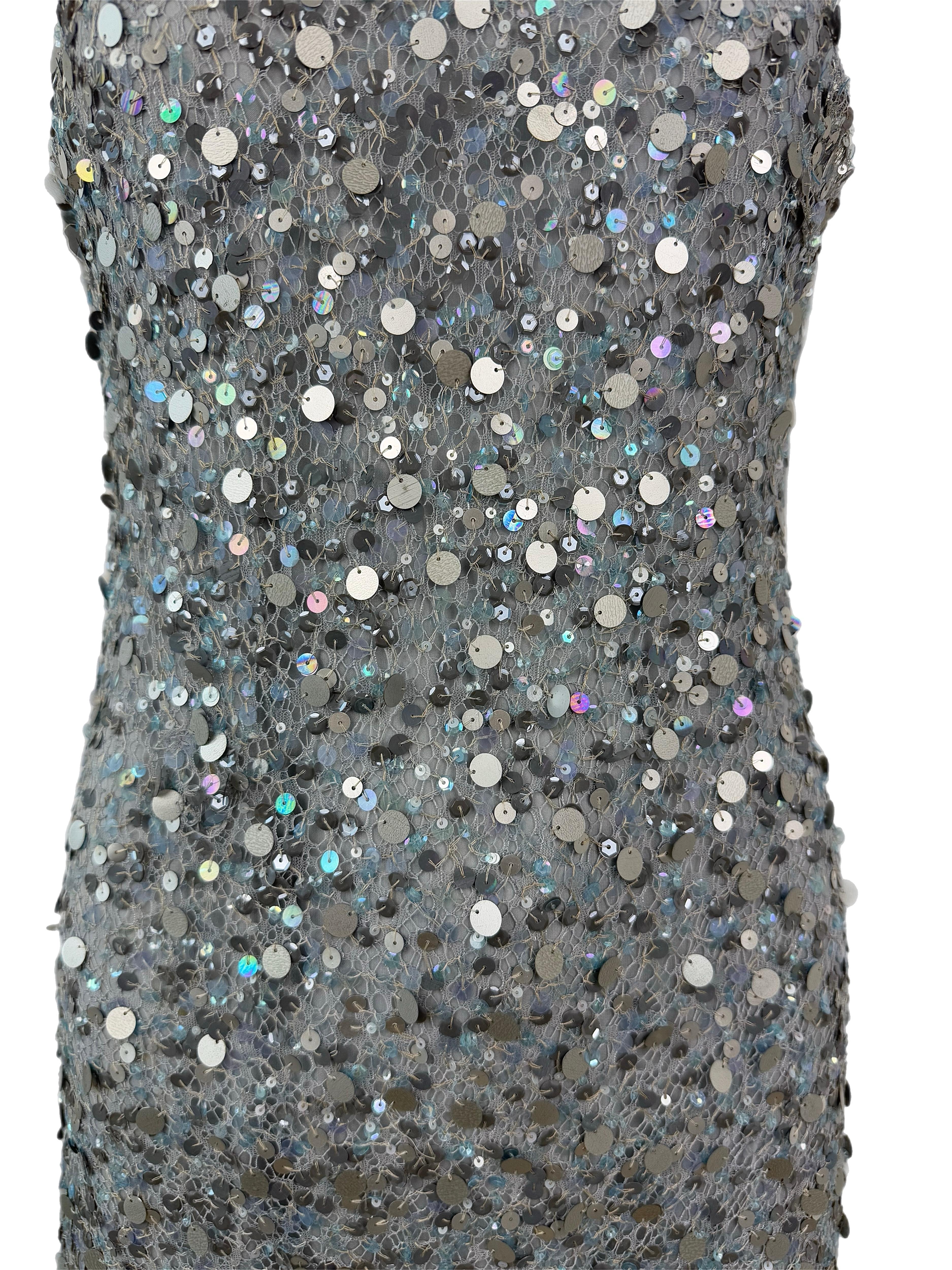 VALENTINO 00's Vintage Dusty Powder Blue Embellished Dress For Sale 2