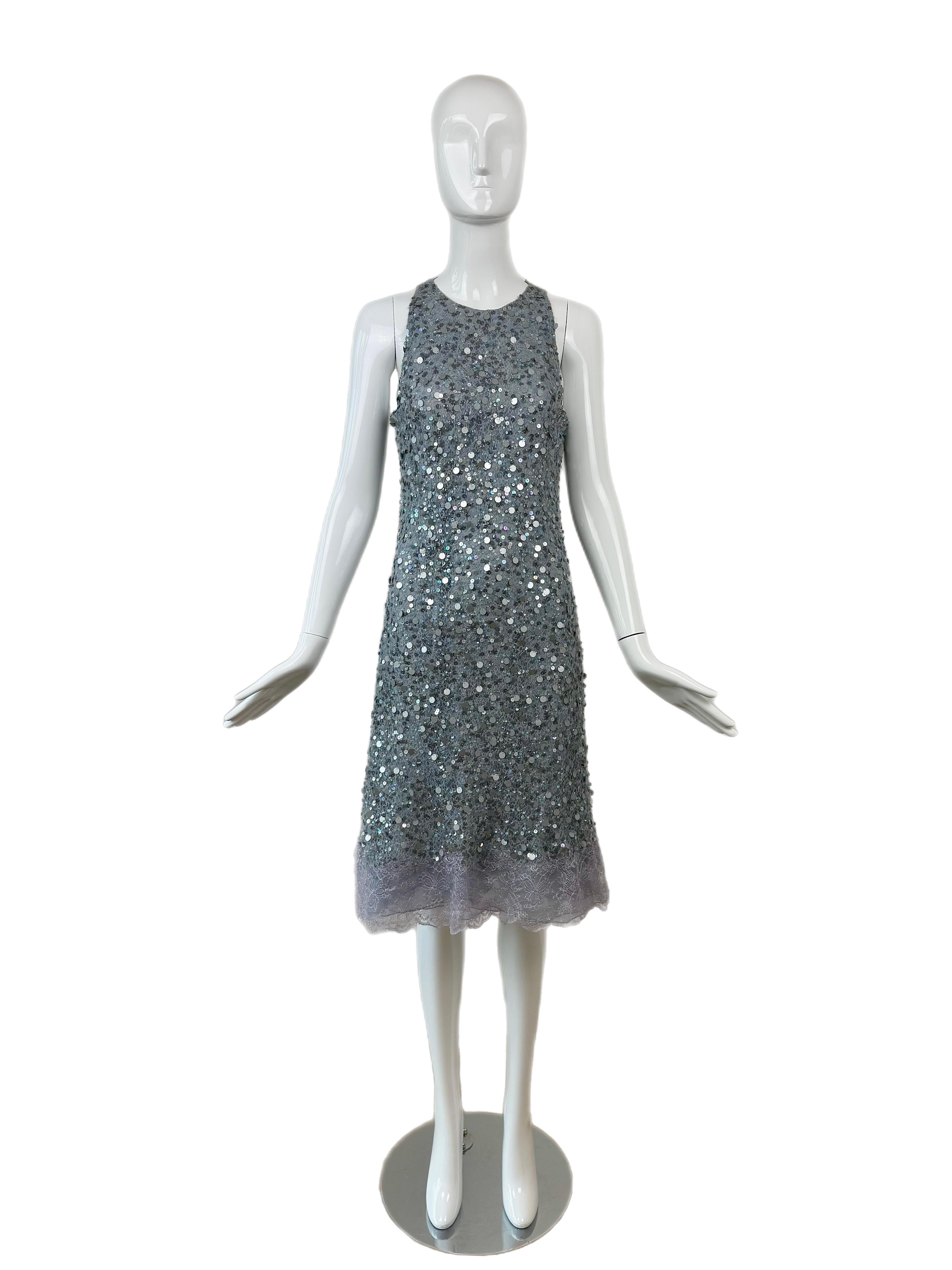 VALENTINO 00's Vintage Dusty Powder Blue Embellished Dress For Sale 3