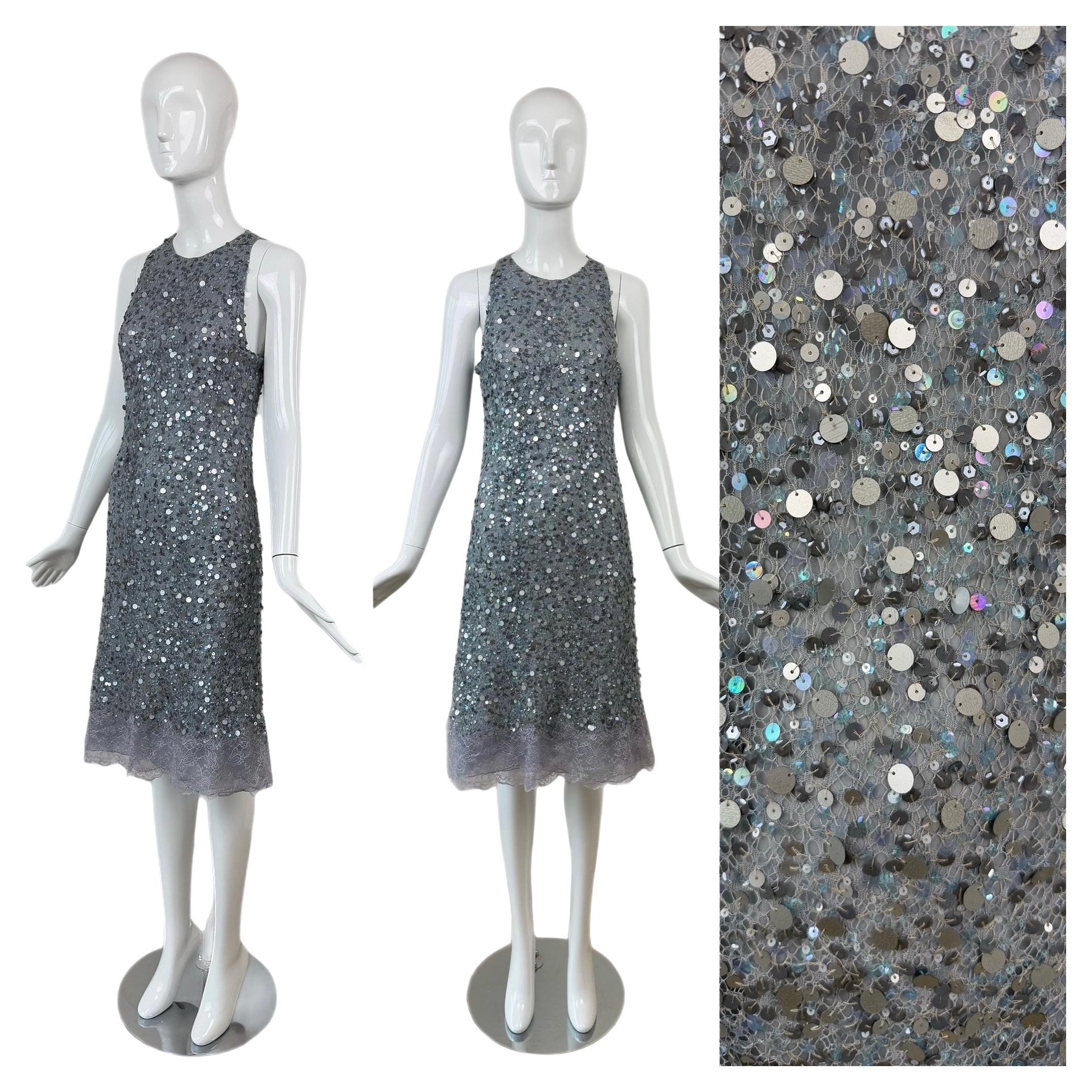 VALENTINO 00's Vintage Dusty Powder Blue Embellished Dress For Sale