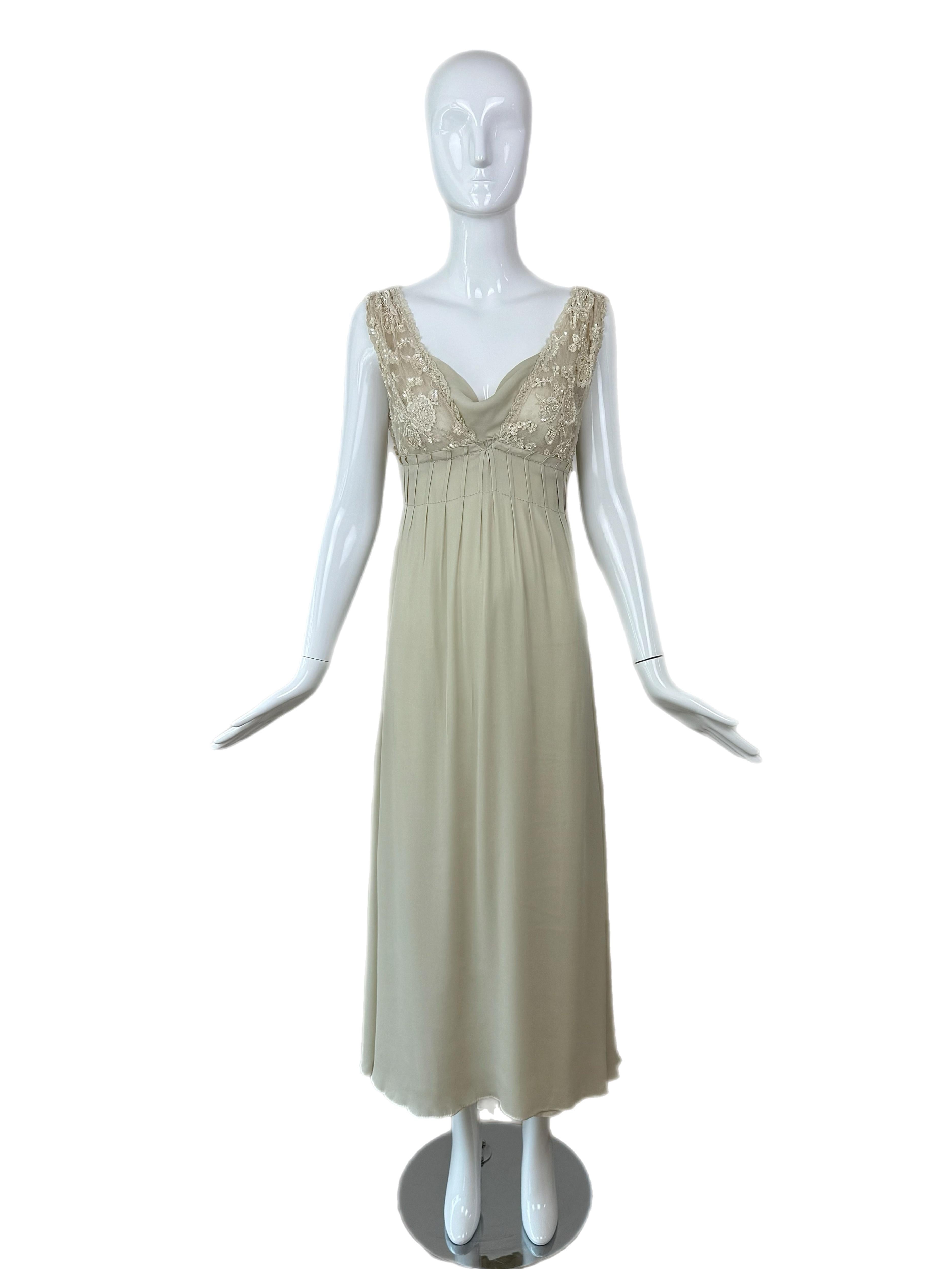 Valentino
2000's
Vintage
Khaki color
Beautifully done, bead, sequin, pleating, everything work
Invisible side zip
Adjustable tie (can also be tied on the side, front, whatever)
Great condition, some extremely faint spotting on bottom front and back