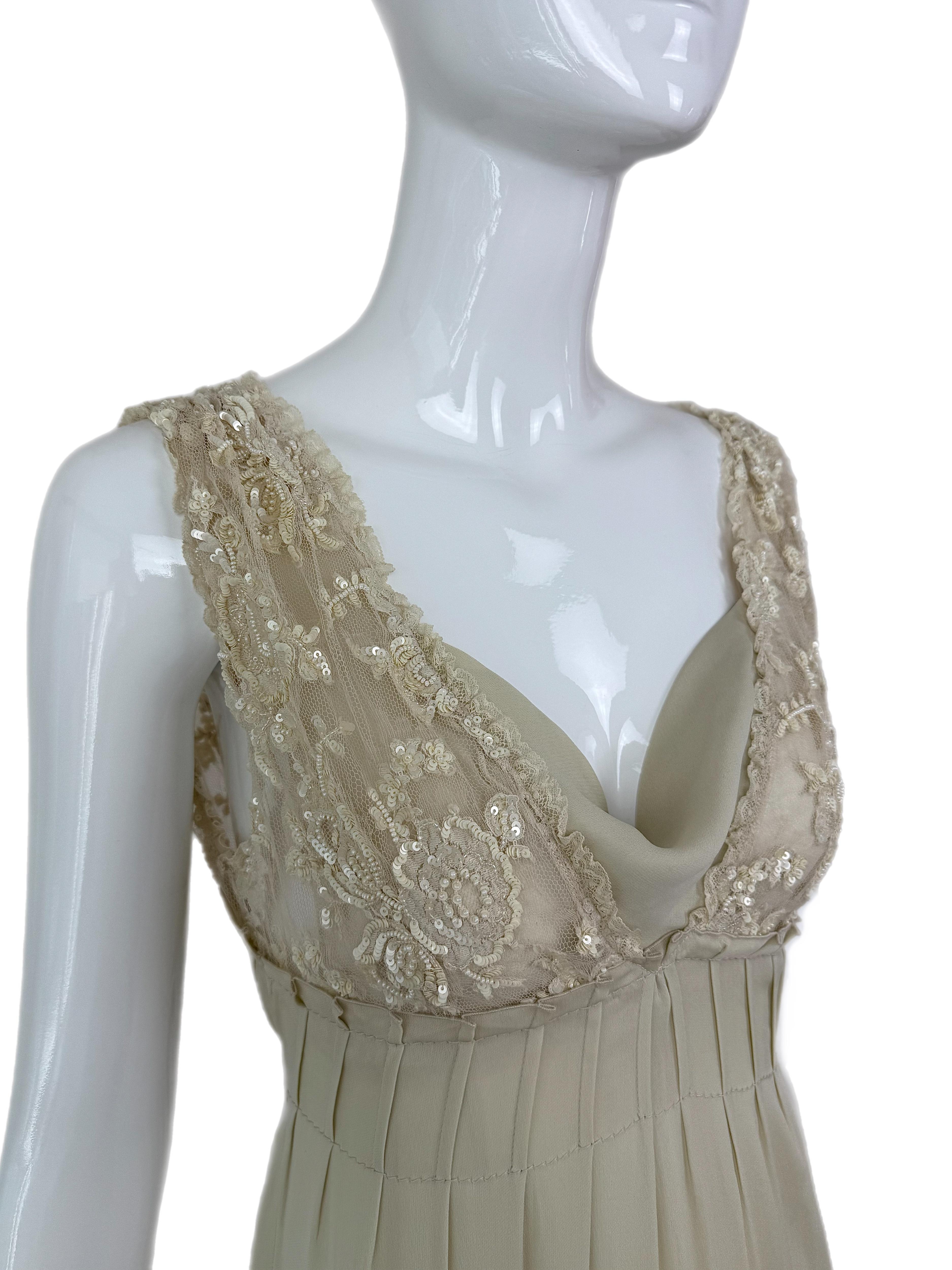 Gray VALENTINO 00's Vintage Khaki Color Embellished Gown Maxi Bridal Wedding Dress For Sale
