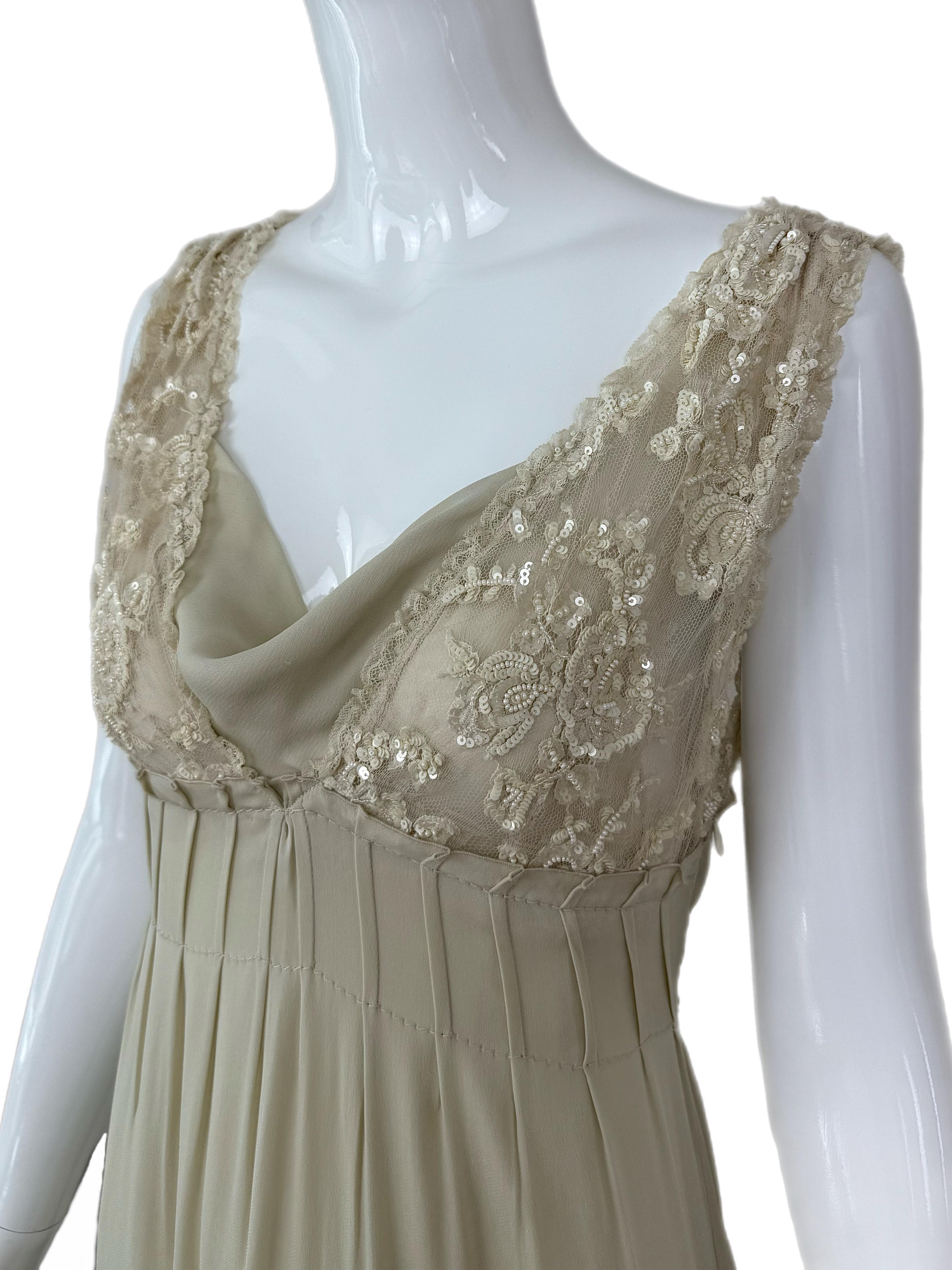 VALENTINO 00's Vintage Khaki Color Embellished Gown Maxi Bridal Wedding Dress In Good Condition For Sale In Leonardo, NJ