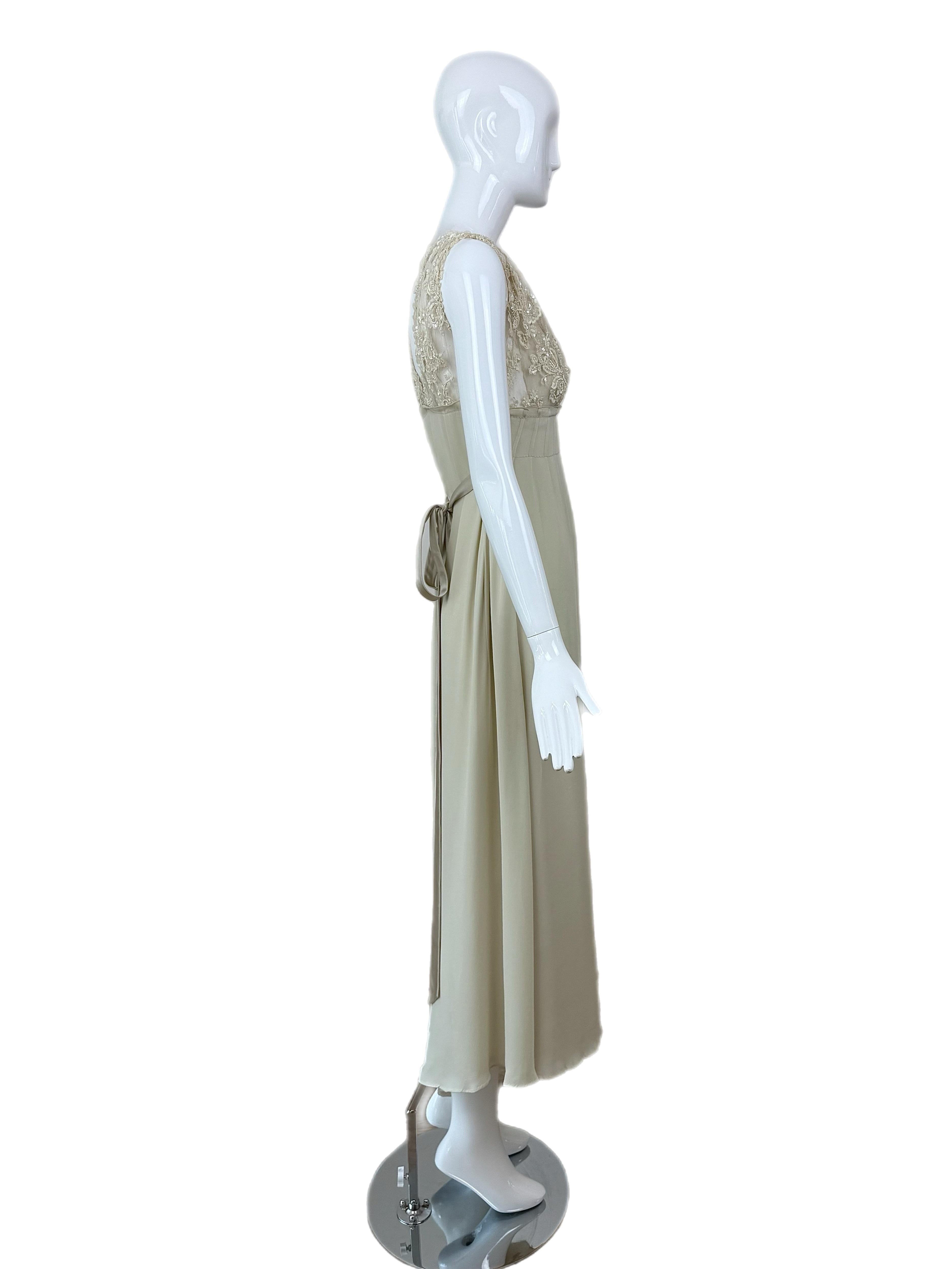 Women's VALENTINO 00's Vintage Khaki Color Embellished Gown Maxi Bridal Wedding Dress For Sale