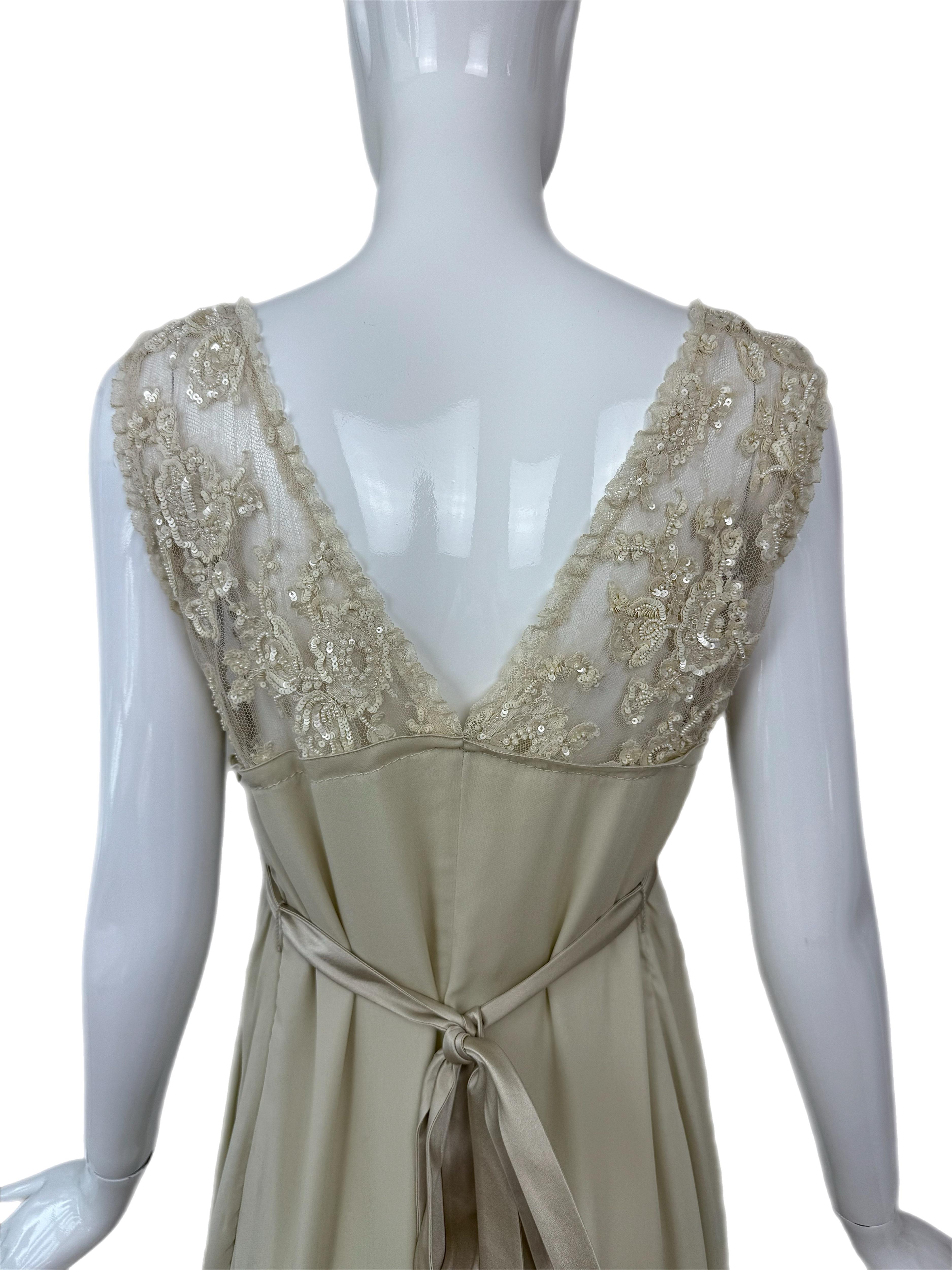 VALENTINO 00's Vintage Khaki Color Embellished Gown Maxi Bridal Wedding Dress For Sale 2