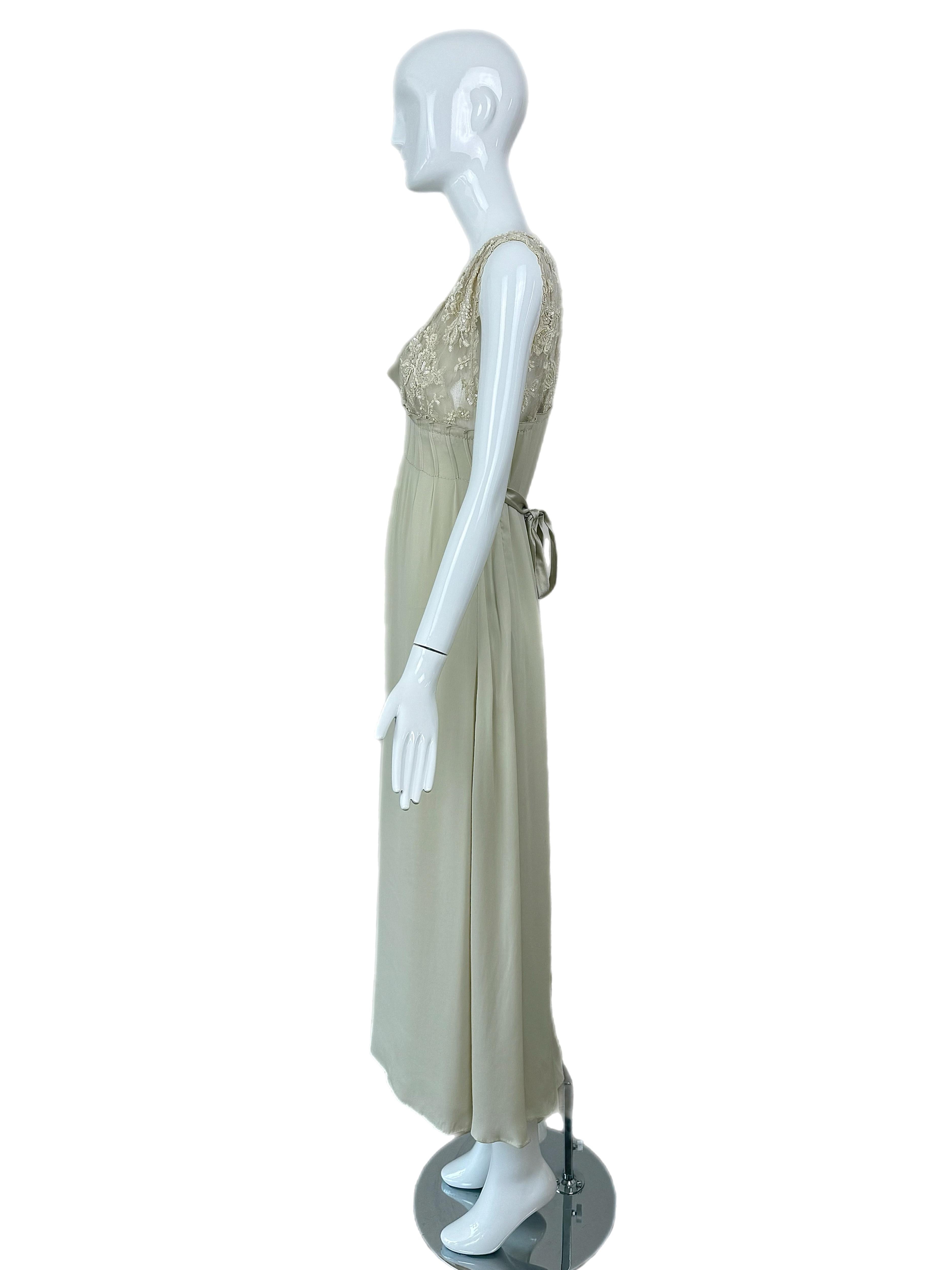 VALENTINO 00's Vintage Khaki Color Embellished Gown Maxi Bridal Wedding Dress For Sale 3