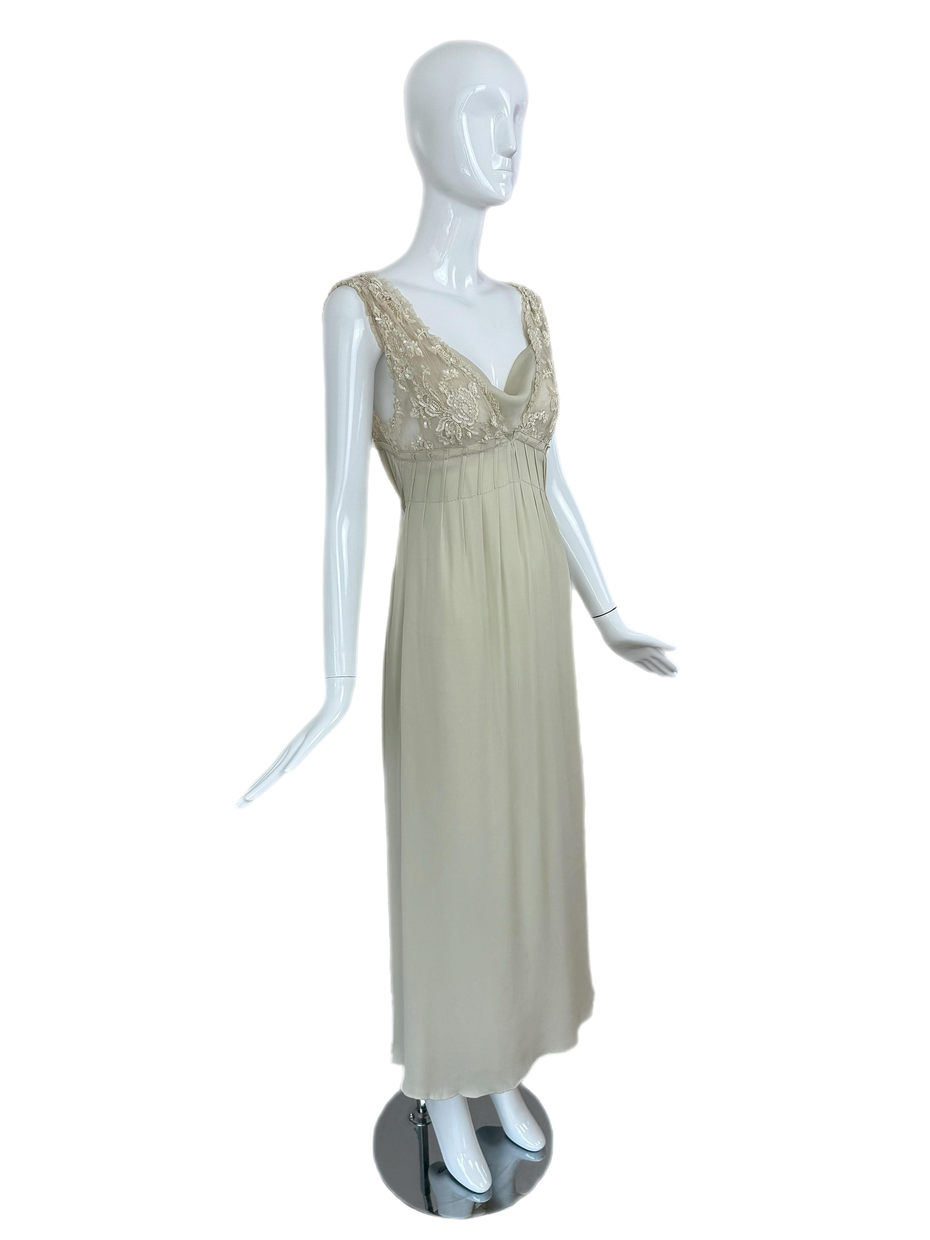 VALENTINO 00's Vintage Khaki Color Embellished Gown Maxi Bridal Wedding Dress For Sale 4