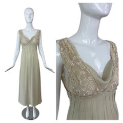 VALENTINO 00's Vintage Khaki Color Embellished Gown Maxi Bridal Wedding Dress