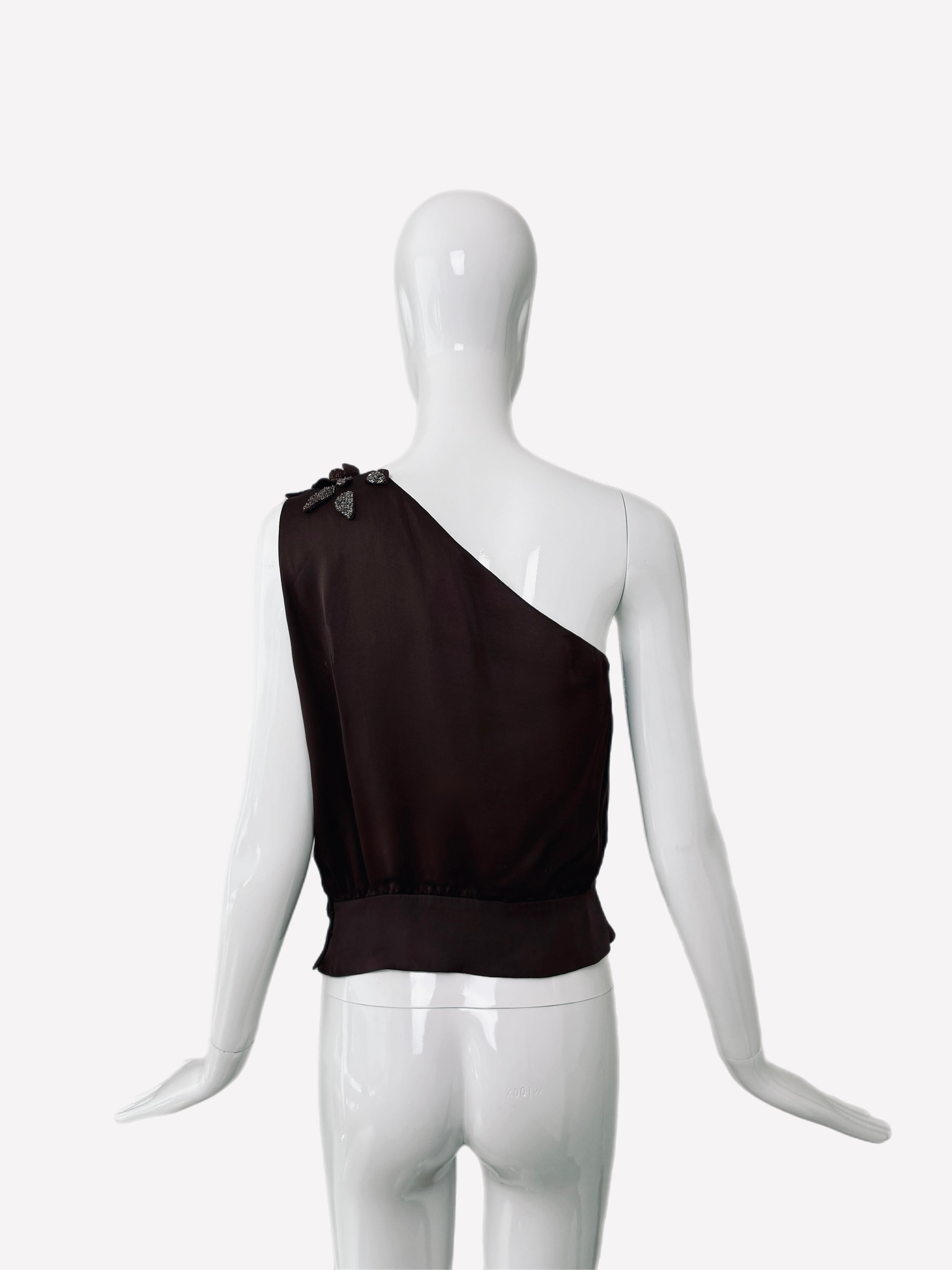 Gris Valentino 00's Vintage Silk Embellish One Shoulder Blouse Bead en vente