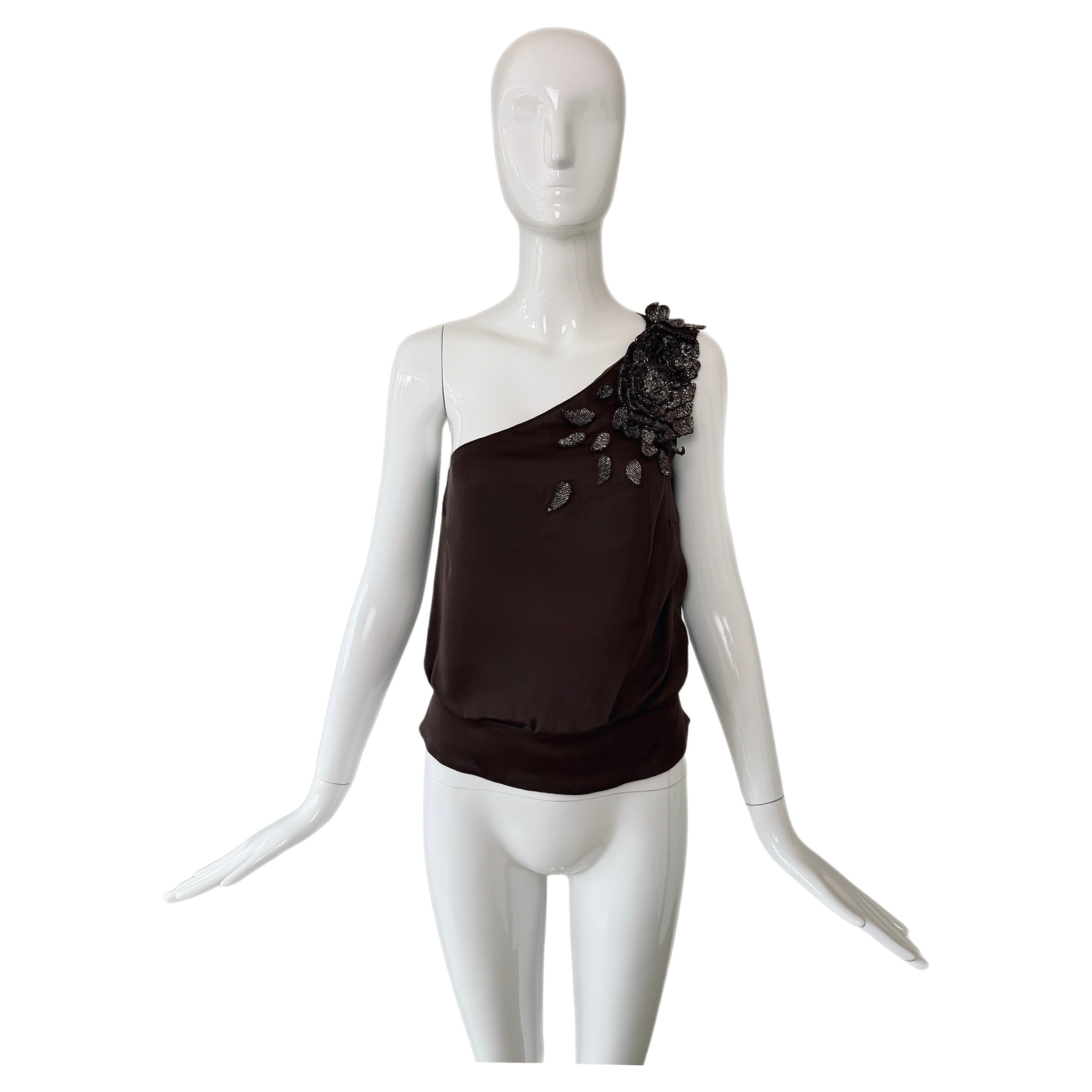 VALENTINO 00
s Vintage Blusa de Seda Adornada con Cuentas en un Hombro