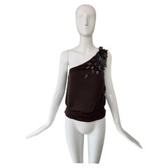 VALENTINO 00's Vintage Silk Embellished One Shoulder Blouse Bead