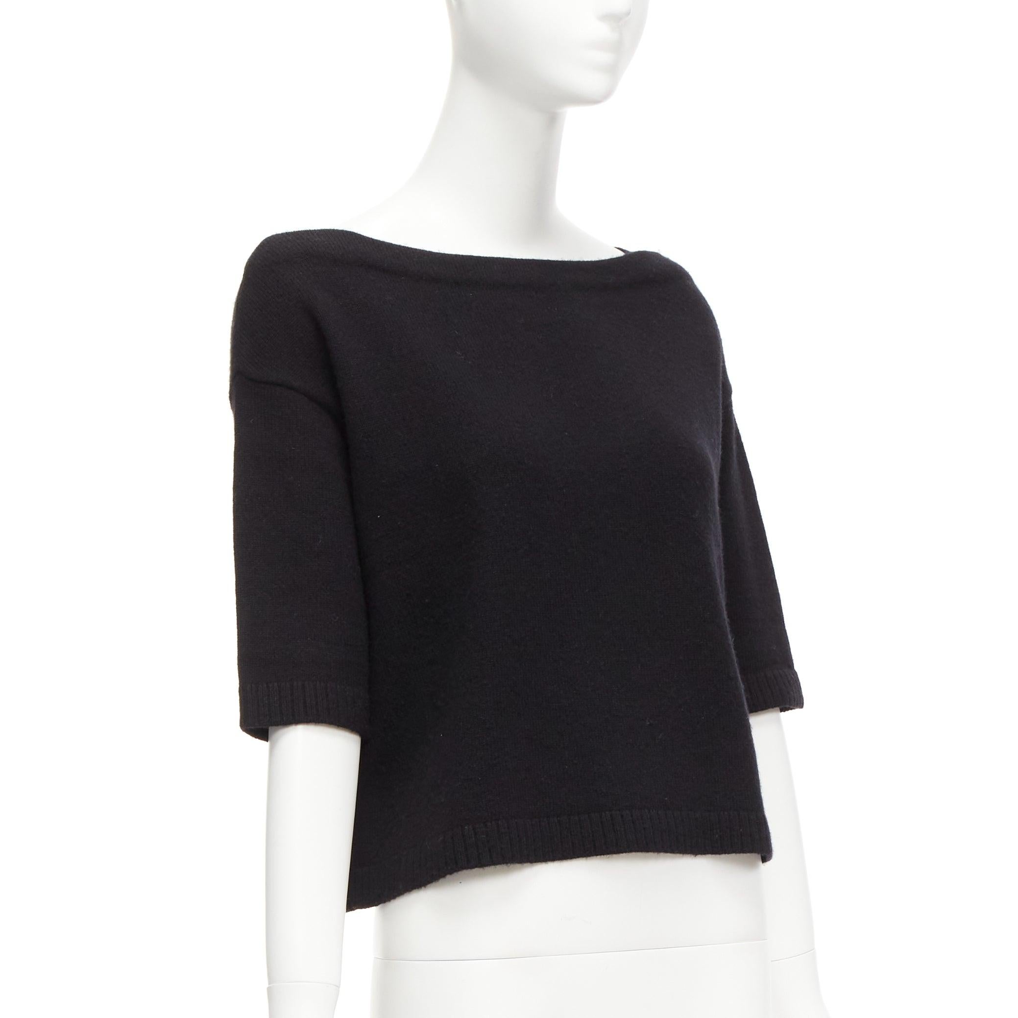 Black VALENTINO 100% cashmere black bateau neck crop sweater top XS For Sale